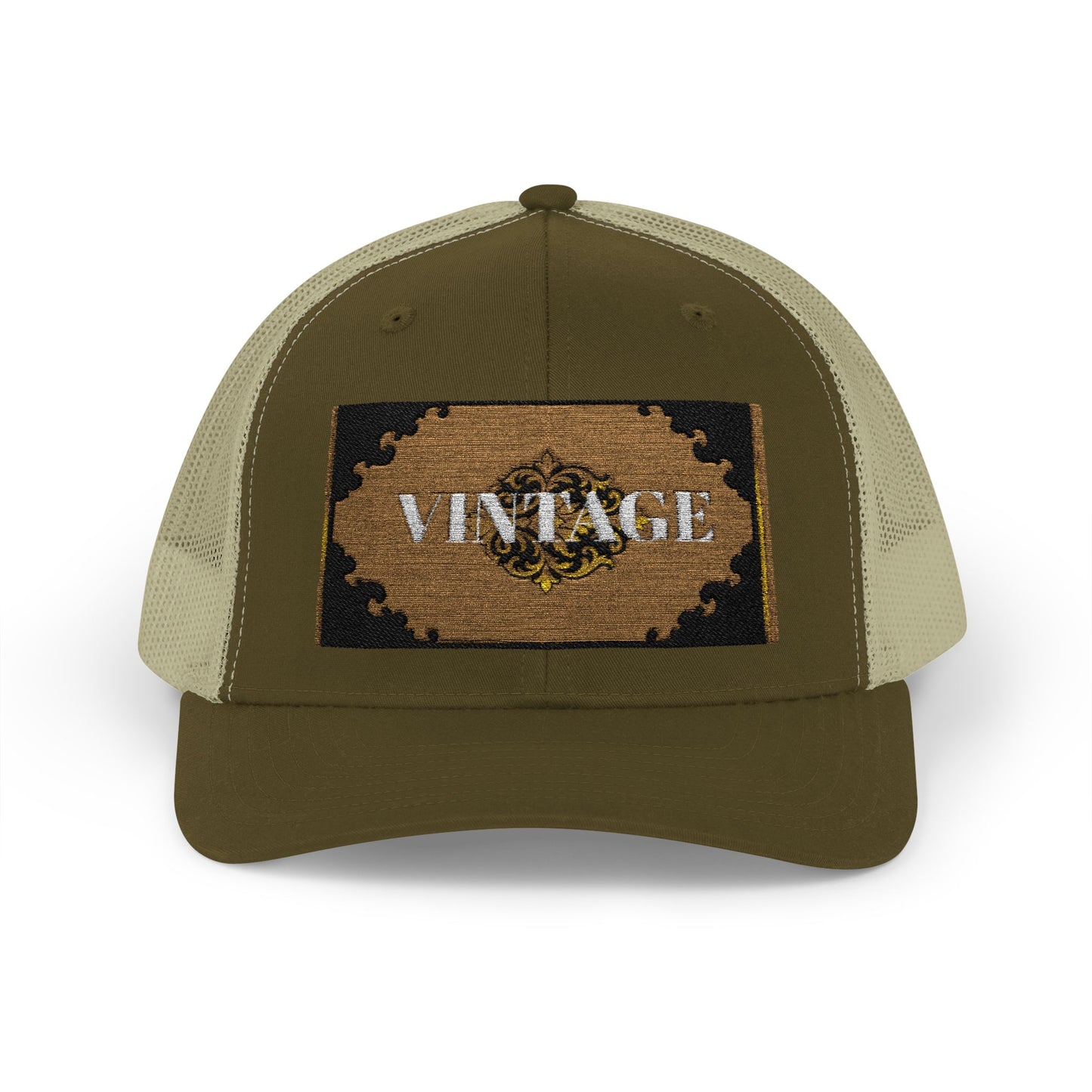 Mauve & Black-Gold Vintage Baroque Patch Trucker Cap