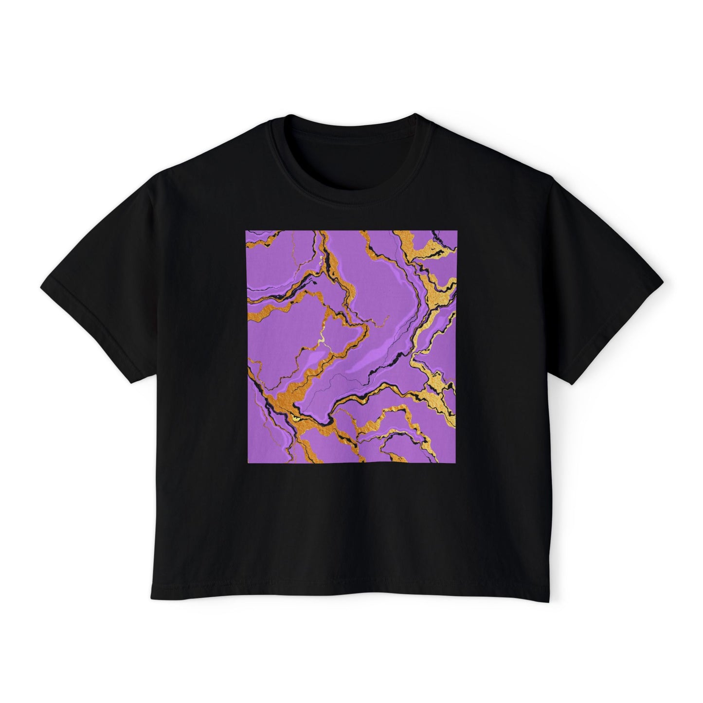 Chic Women's Boxy Tee with Purple Marble Design, Casual Top, Summer Fashion, Gift for Her, Trendy Graphic Tee