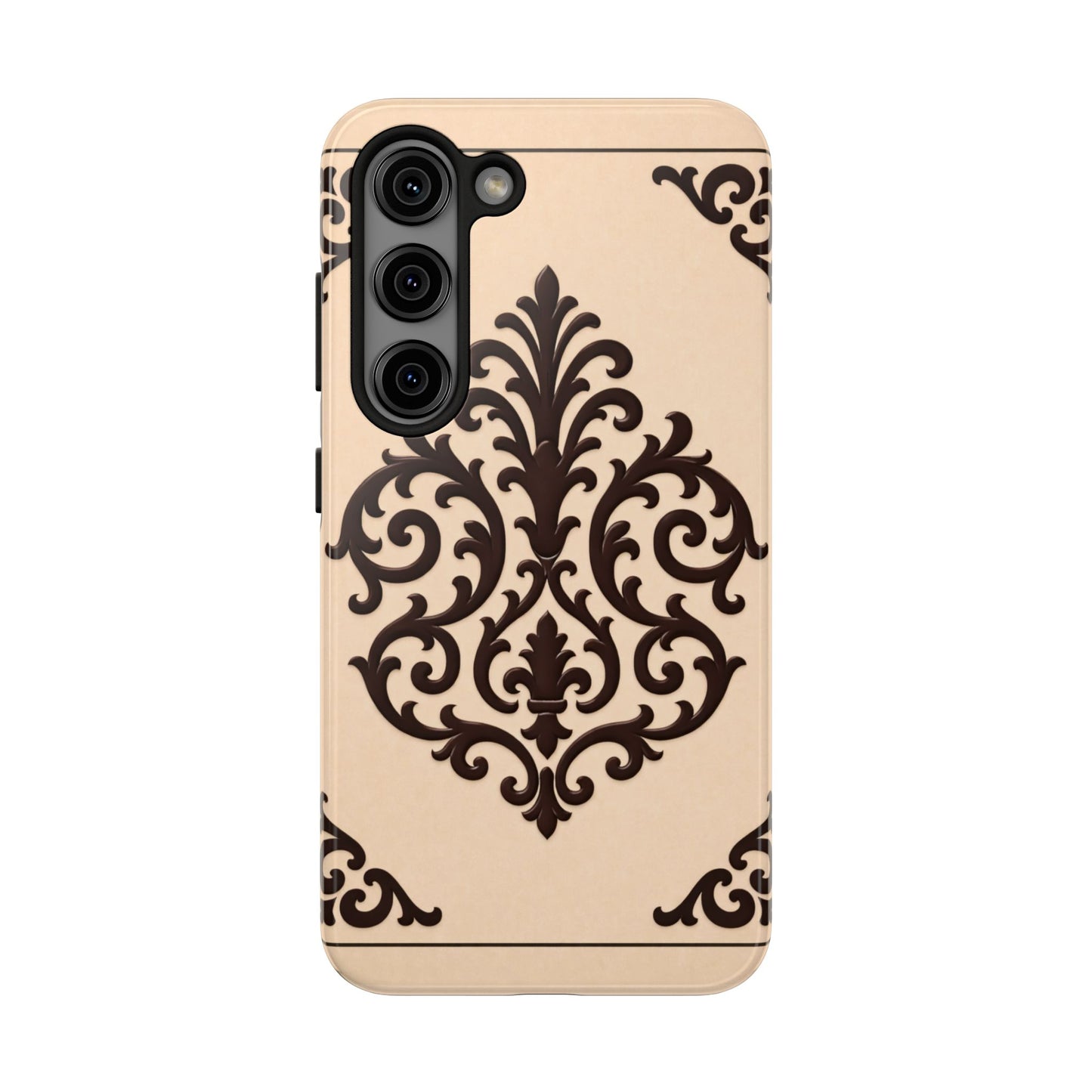 Almond-Beige & Brown Baroque Tough Phone Case — Elegant Beige & Brown Protective Cover