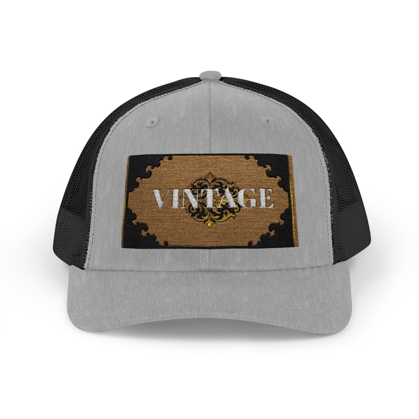 Mauve & Black-Gold Vintage Baroque Patch Trucker Cap