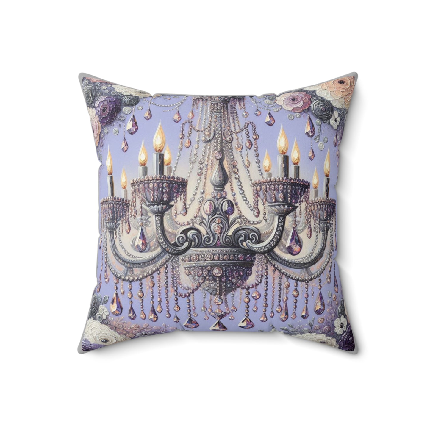 Elegant Chandelier Pillow, Home Decor, Cozy Living Room Accent, Floral Cushion - Lilac Jeweled Chandelier