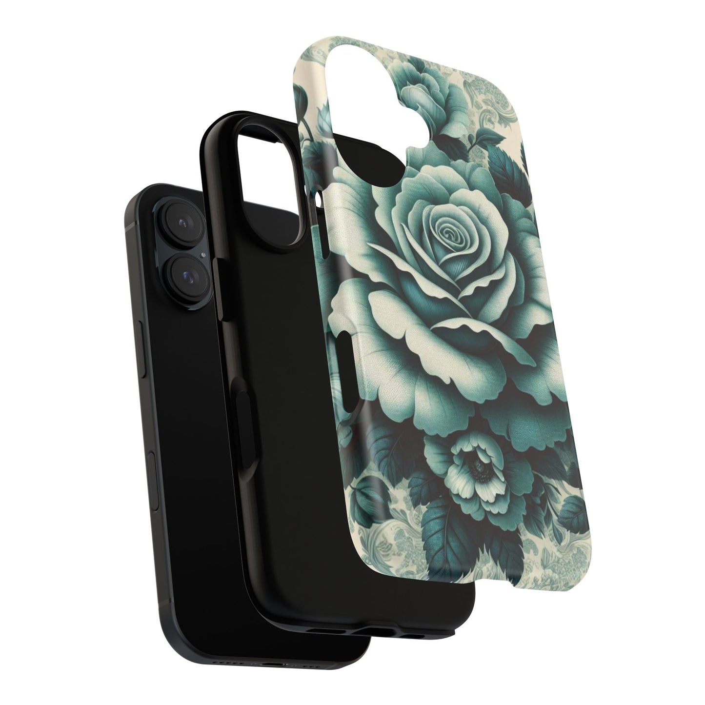 Elegant Floral Motif Phone Case - Tough Cases with Vintage Design - Teal Roses & Damask