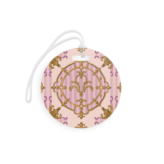 Chic Vintage Lavender & Alabaster Striped Gold Baroque Luggage Tags, Elegant Travel Accessories, Personalized Suitcase Labels