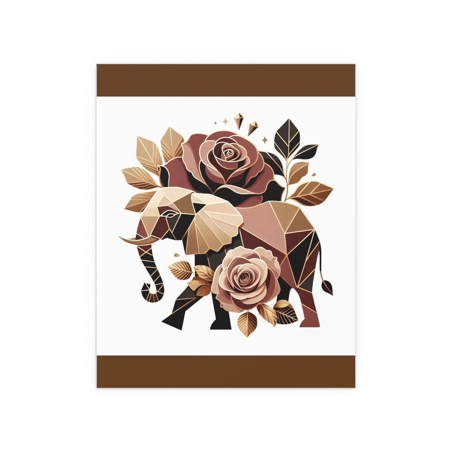 Elegant Floral Silk Poster - Indoor/Outdoor Wall Art for Home Decor - Brown & Gold Elephant & Roses