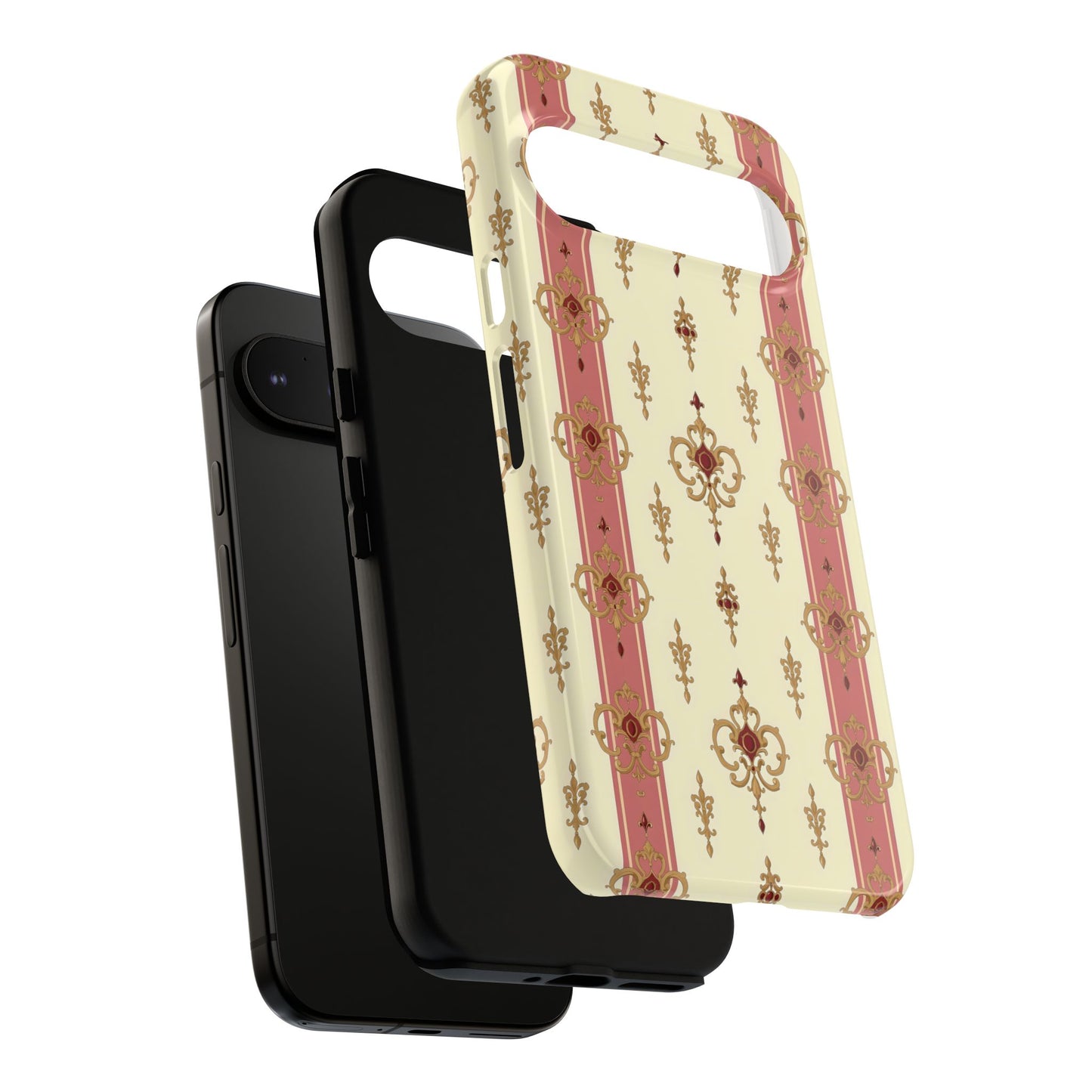 Elegant Floral Motif Phone Case - Tough Cases with Vintage Design - Mauve Striped Gold Damask