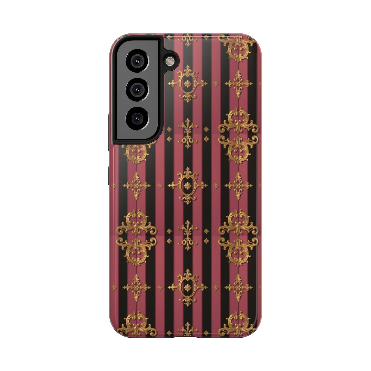 Elegant Black & Mauve Striped Gold Baroque Phone Case, Tough Phone Cases, Stylish Protective Cover, Unique Gift, Luxe Phone Accessories