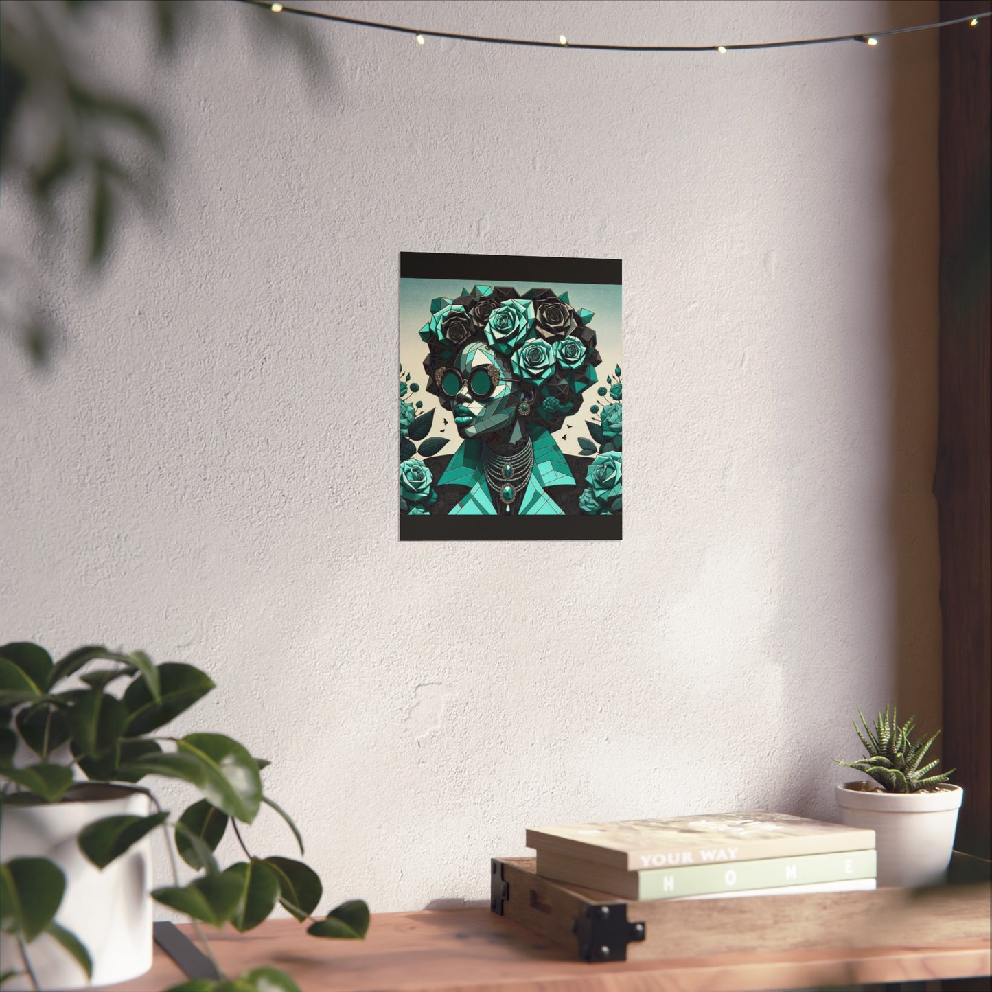 Chic Floral Fine Art Poster | Modern Wall Decor, Home Aesthetic, Gift for Art Lovers, Unique Room Makeover - Turquoise & Black Roses Lady