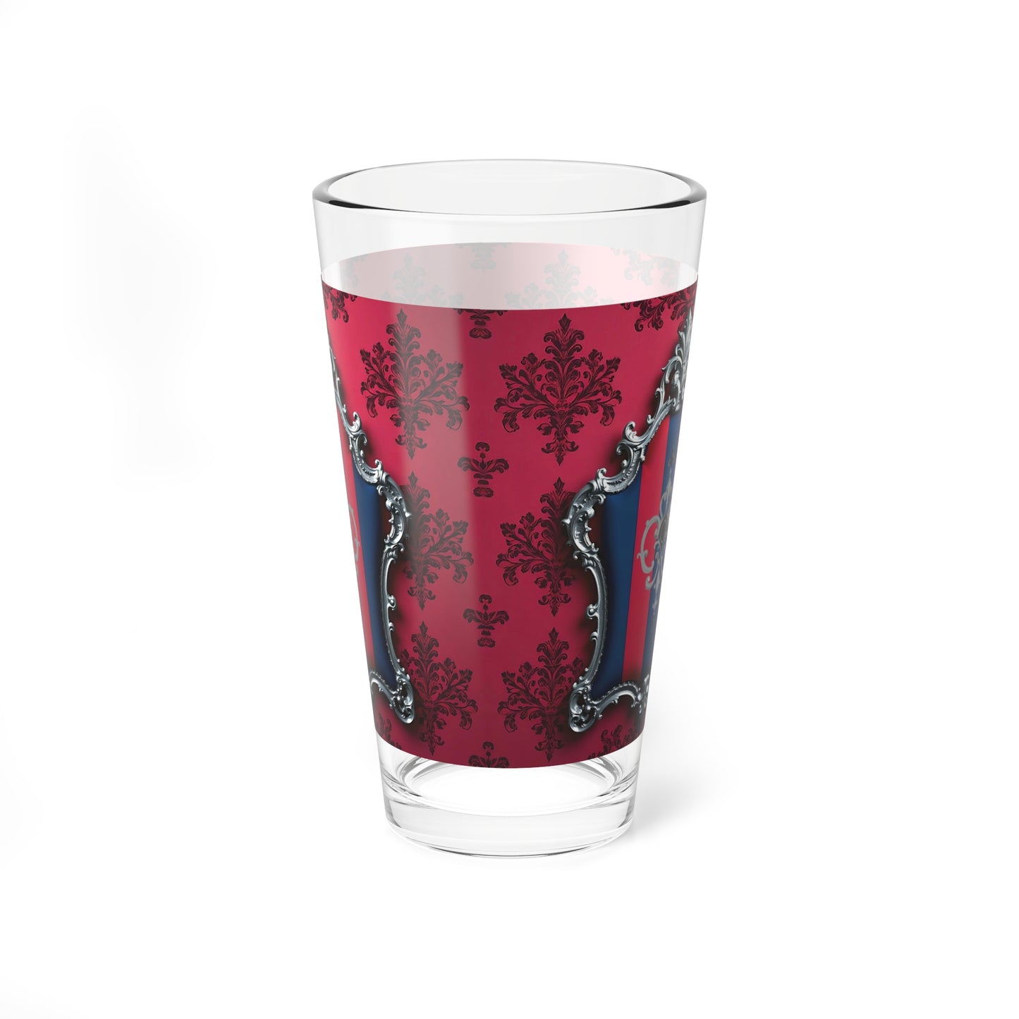 Elegant Mixing Glass | Pink & Silver Vintage Style | 16oz Cocktail Glass | Perfect Barware Gift | Party Glassware - Blue & Red Striped Silver Crest