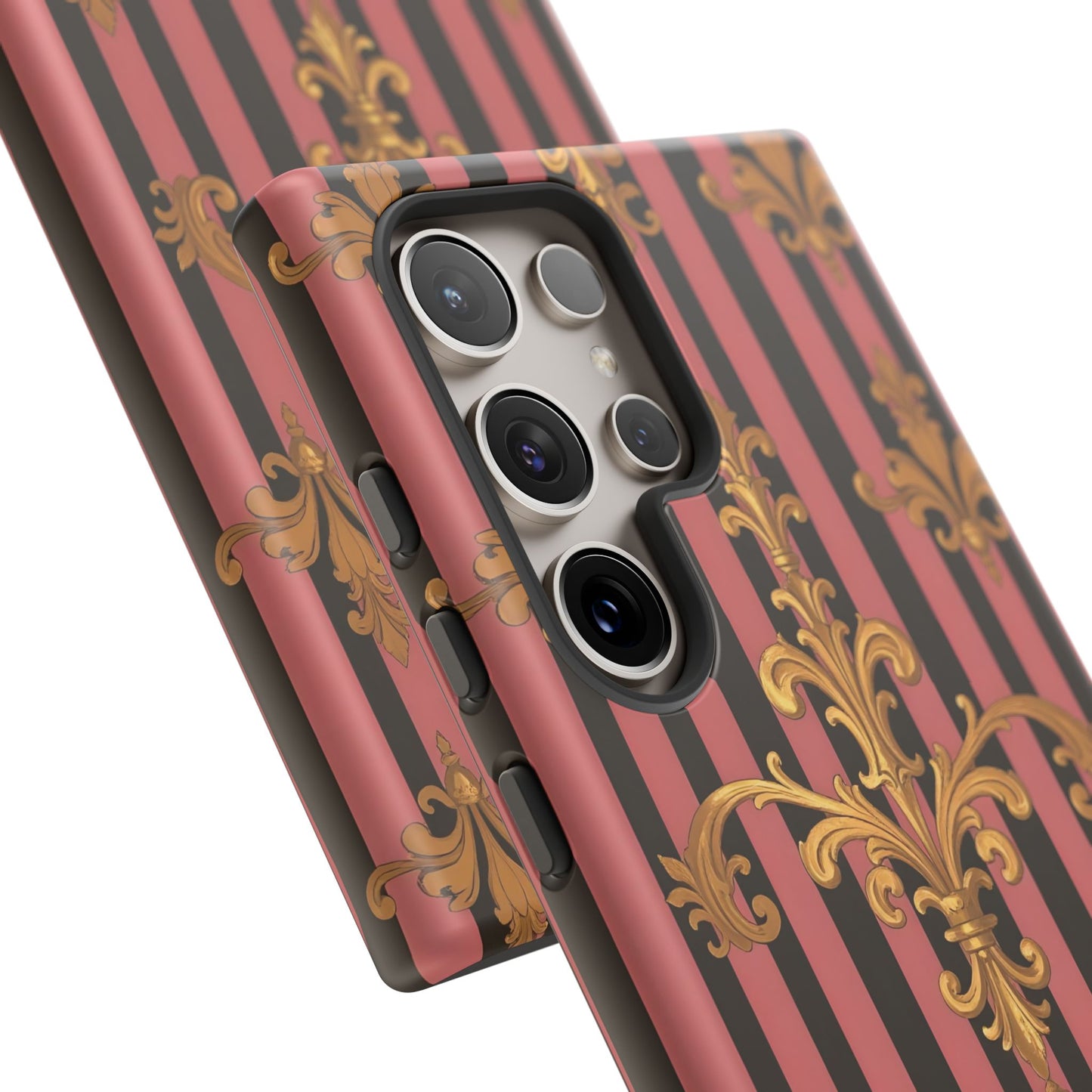 Elegant Floral Motif Phone Case - Tough Cases with Vintage Design - Mauve Striped Gold Damask