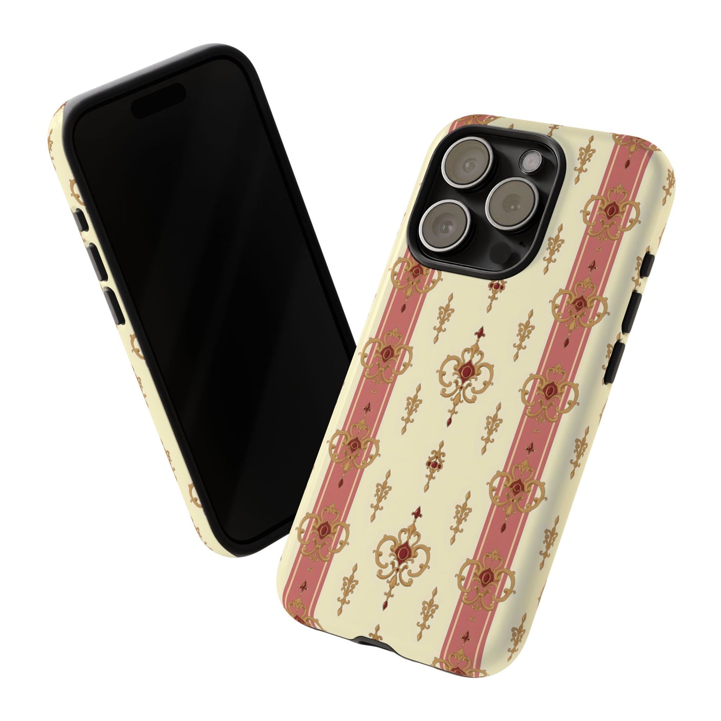 Elegant Floral Motif Phone Case - Tough Cases with Vintage Design - Mauve Striped Gold Damask