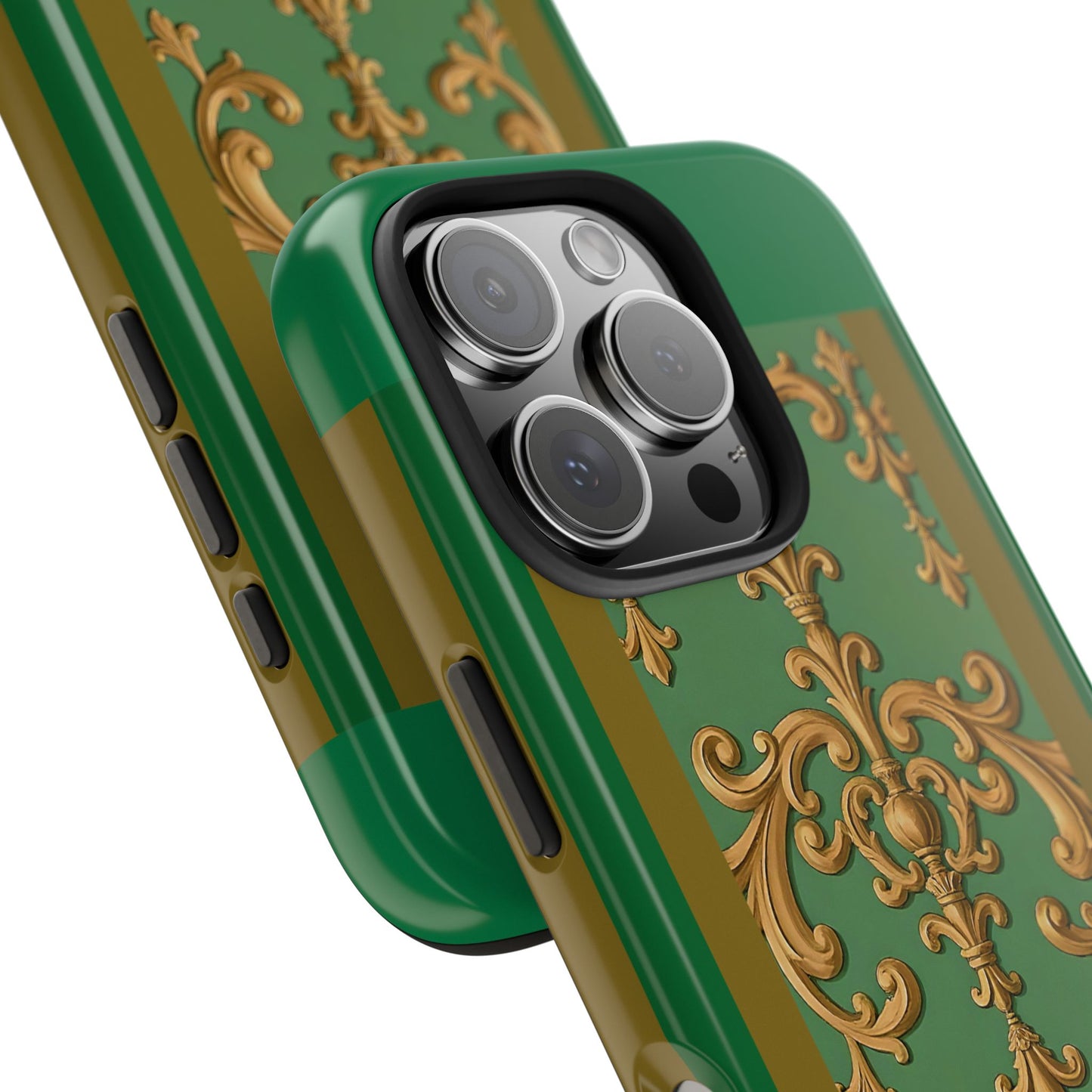 Elegant Floral Tough Phone Case, Durable Phone Cover, Gifts for Her, Stylish Protection, Chic Phone Accessory - Olive Green Striped Rococo