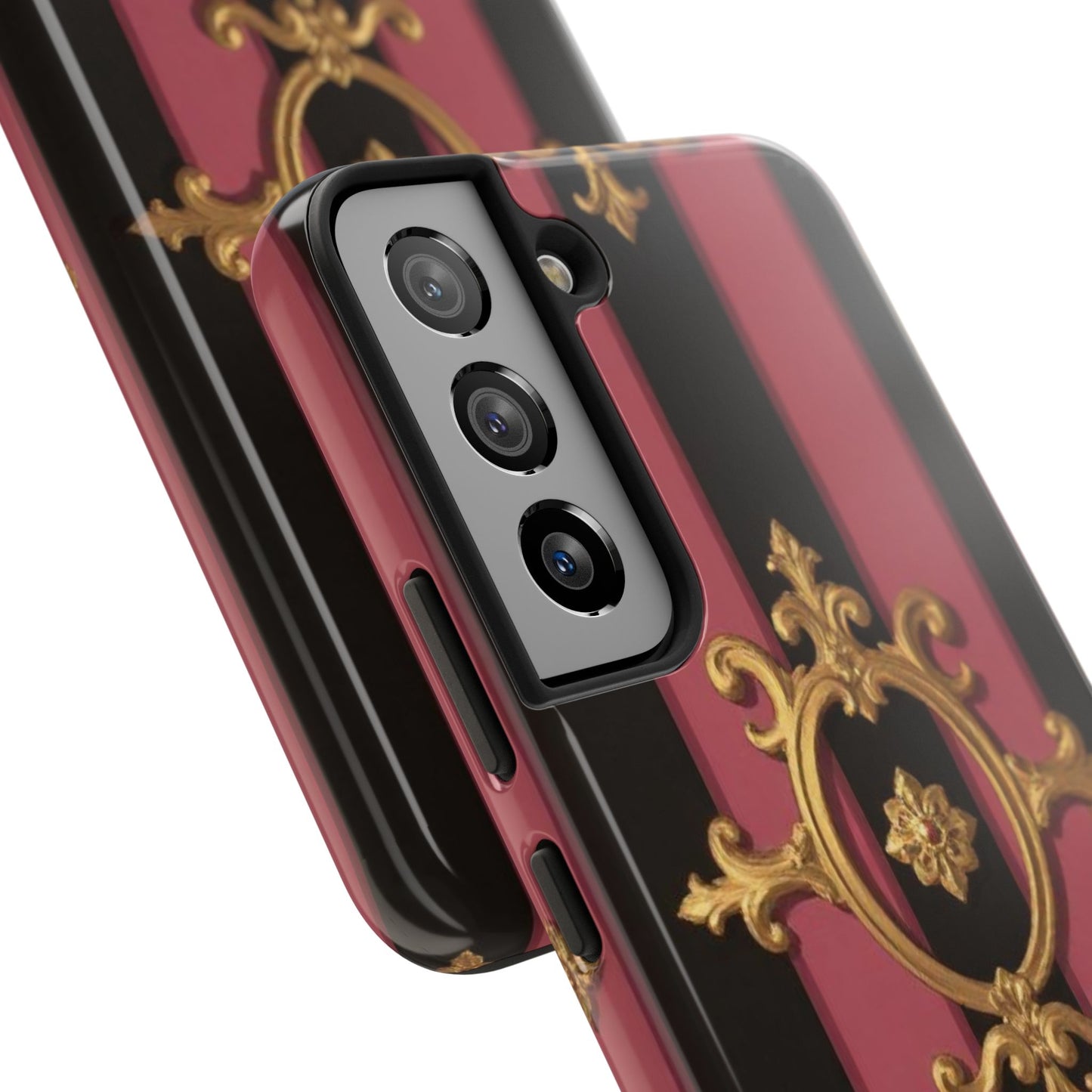 Elegant Black & Mauve Striped Gold Baroque Tough Phone Cases, Luxe Phone Covers, Fashionable Mobile Cases, Gift for Her, Holiday Phone Accessories