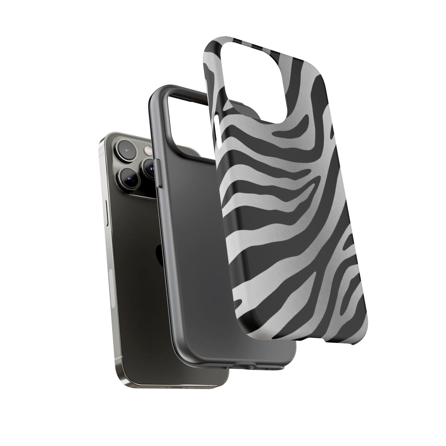 Zebra Print Tough Phone Case - Silver
