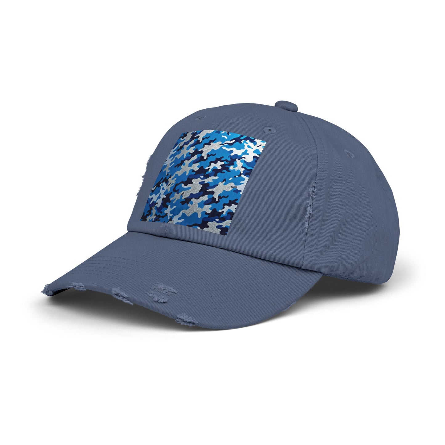 Stylish Unisex Distressed Cap, Casual Summer Hat, Trendy Gift for Him/Her, Comfortable Everyday Accessory - Blue Camo