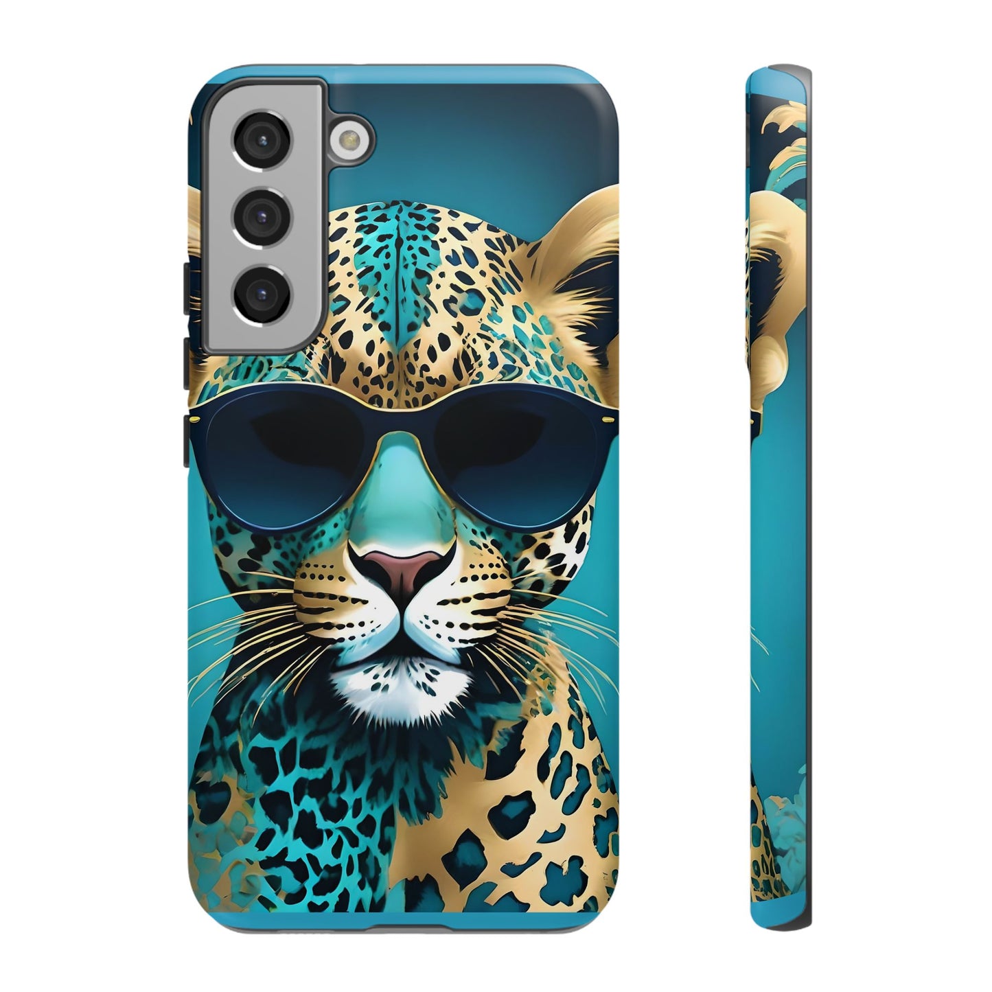 Phone Case - Aqua & Gold Leopard In Sunglasses Design