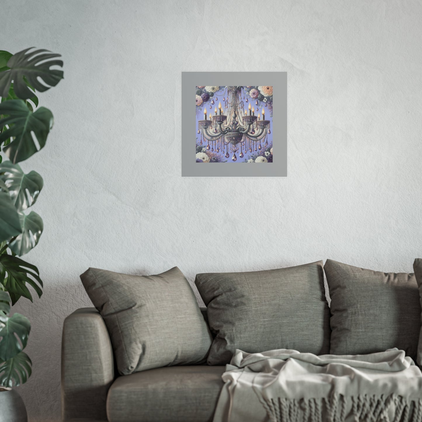 Elegant Floral Chandelier Poster, Art Print for Home Decor, Gift for Art Lovers, Wall Art for Living Room, Birthday Gift Idea - Lilac Jeweled Chandelier