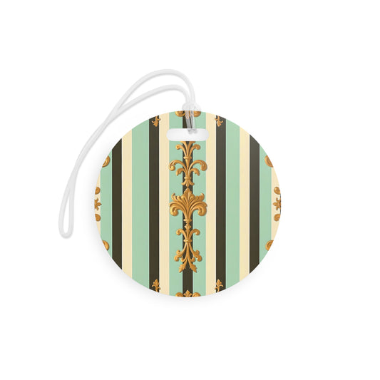 Elegant Striped Luggage Tags, Travel Accessories, Personalized Tags, Vintage Style, Gift for Travelers - Black & Matte Mint Striped Rococo