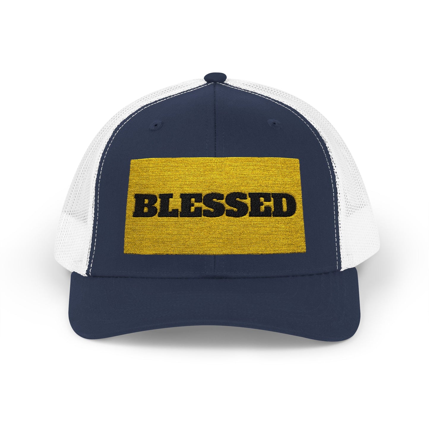 Blessed In Gold Snapback Trucker Cap for Everyday Inspiration, Faith-Based Accessory, Adjustable Hat, Gift for Friends, Motivational Cap