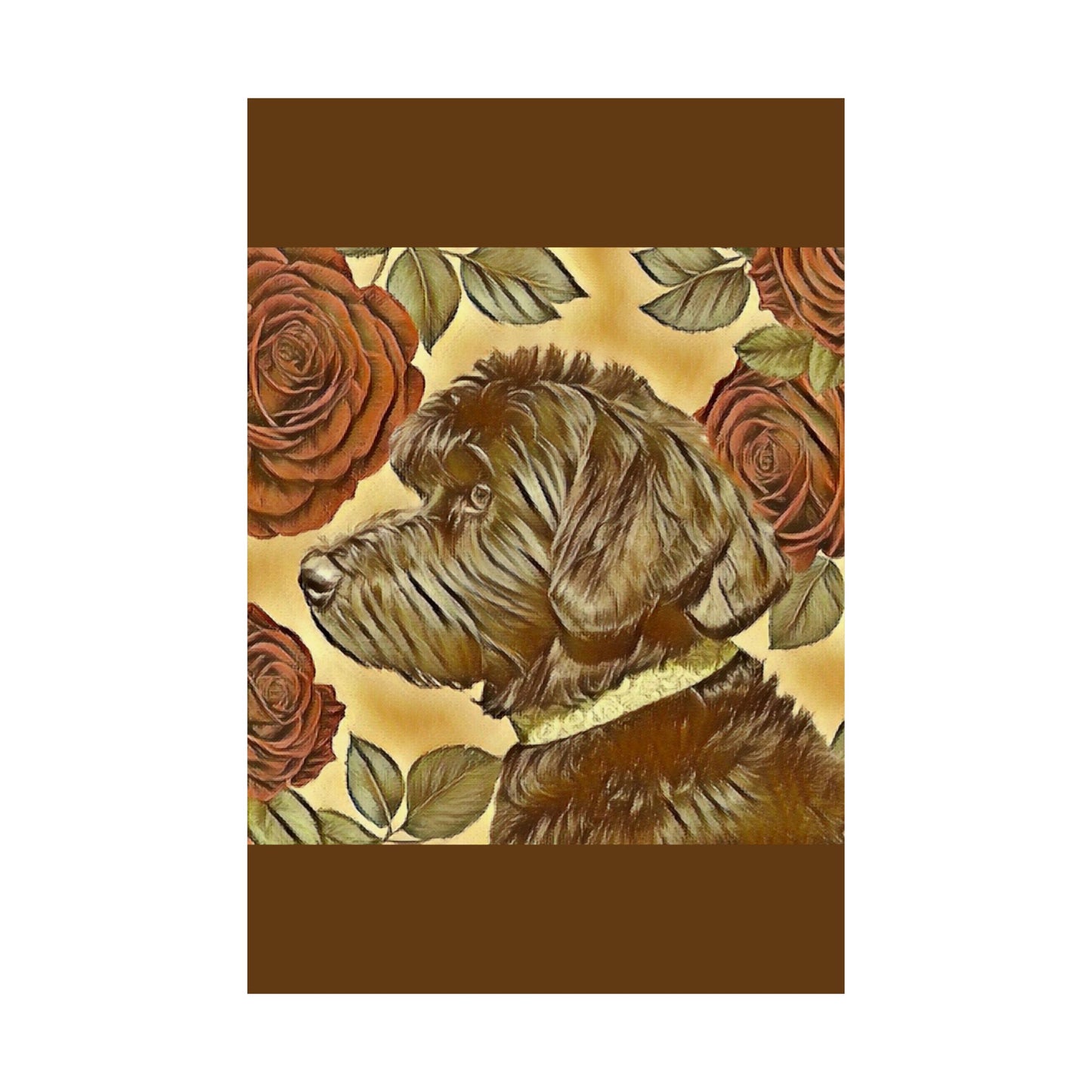 Floral Motif Art Poster - Elegant Matte Vertical Wall Decor - Golden Doodle & Roses