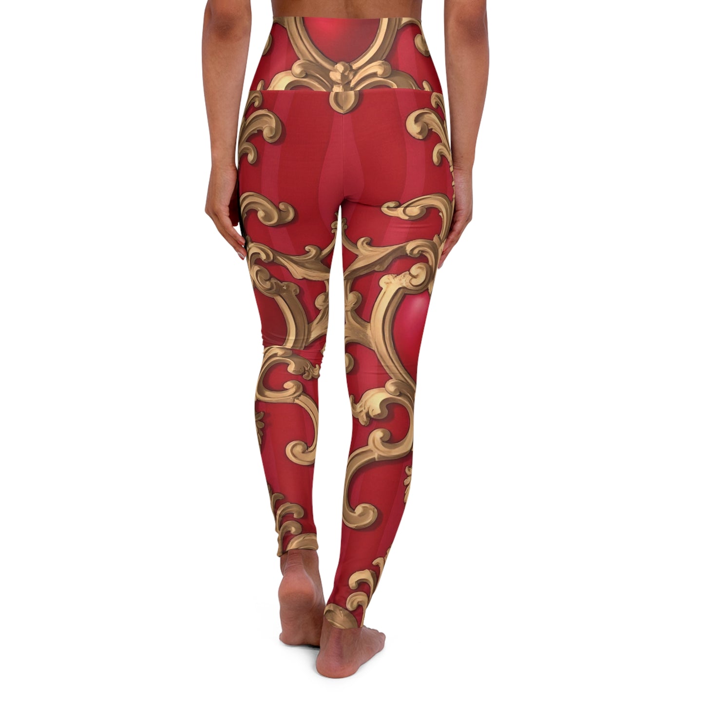 Elegant Red Baroque High Waisted Yoga Leggings - Stylish Activewear, Workout Leggings, Fitness Apparel, Fashion Yoga Pants, Unique Legging Design