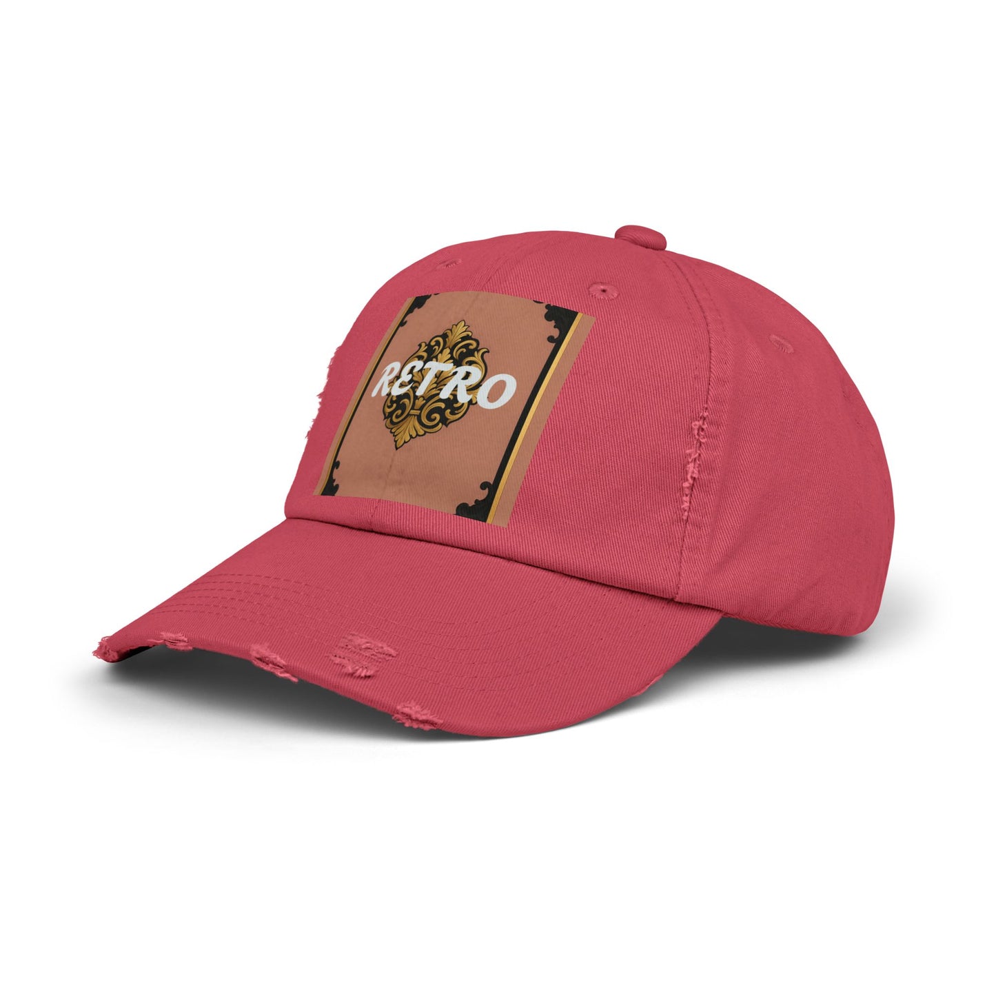 Retro Mauve & Black-Gold Baroque Distressed Cap — Vintage Ornamental Logo Dad Hat