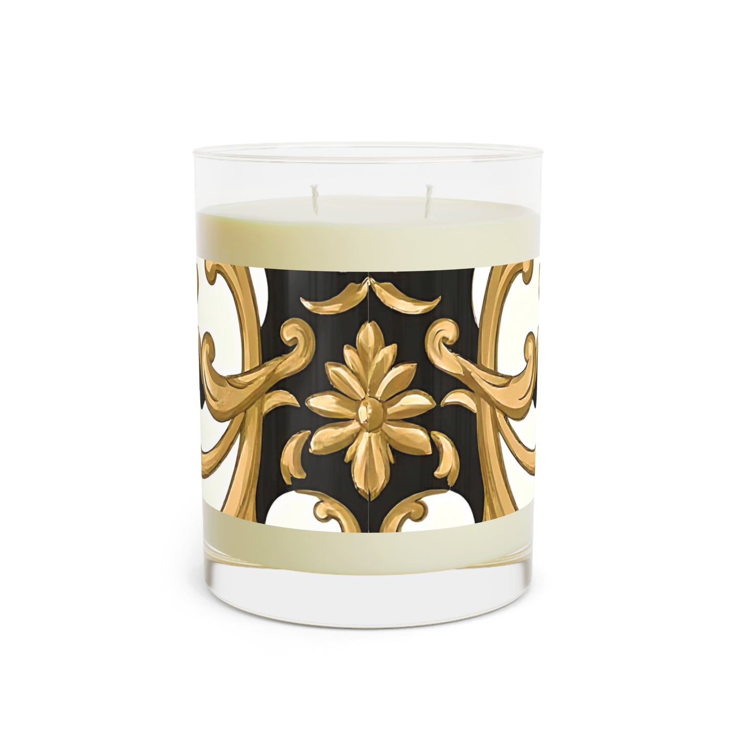 Elegant Floral Scented Candle - Home Decor, Gift for Her, Aromatherapy, Spa Night, Luxurious Relaxation - Black & Gold Rococo