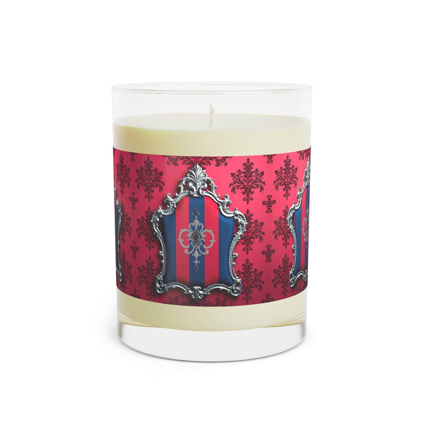 Elegant Floral Scented Candle - Romantic Gifts for Home, Candlelight Dinner, Decorative Aromatherapy, Wedding Favors - Blue & Red Striped Silver Crest
