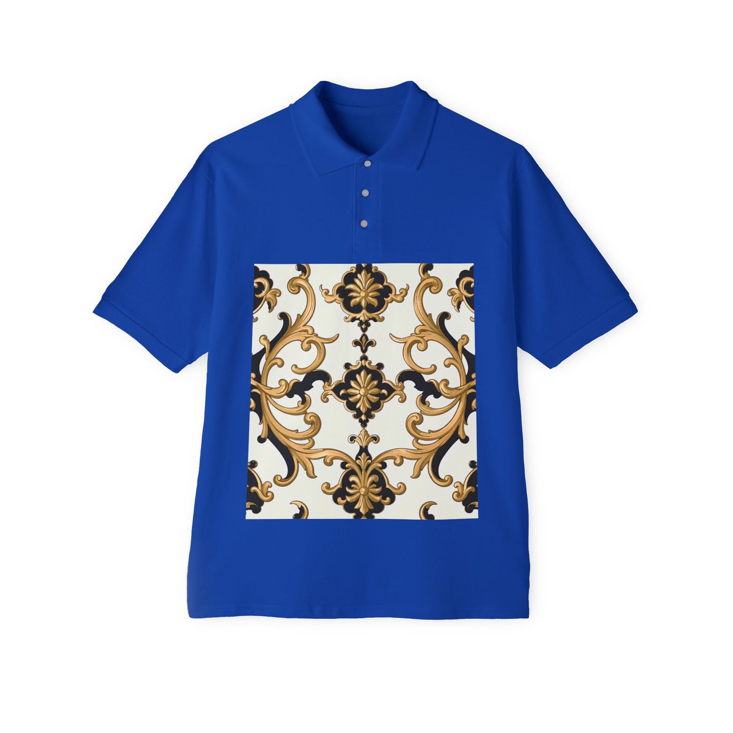 Stylish Men's Piqué Polo Shirt with Elegant Design - Perfect for Casual Events, Golf, Summer Days, Gifts - Black & Gold Rococo
