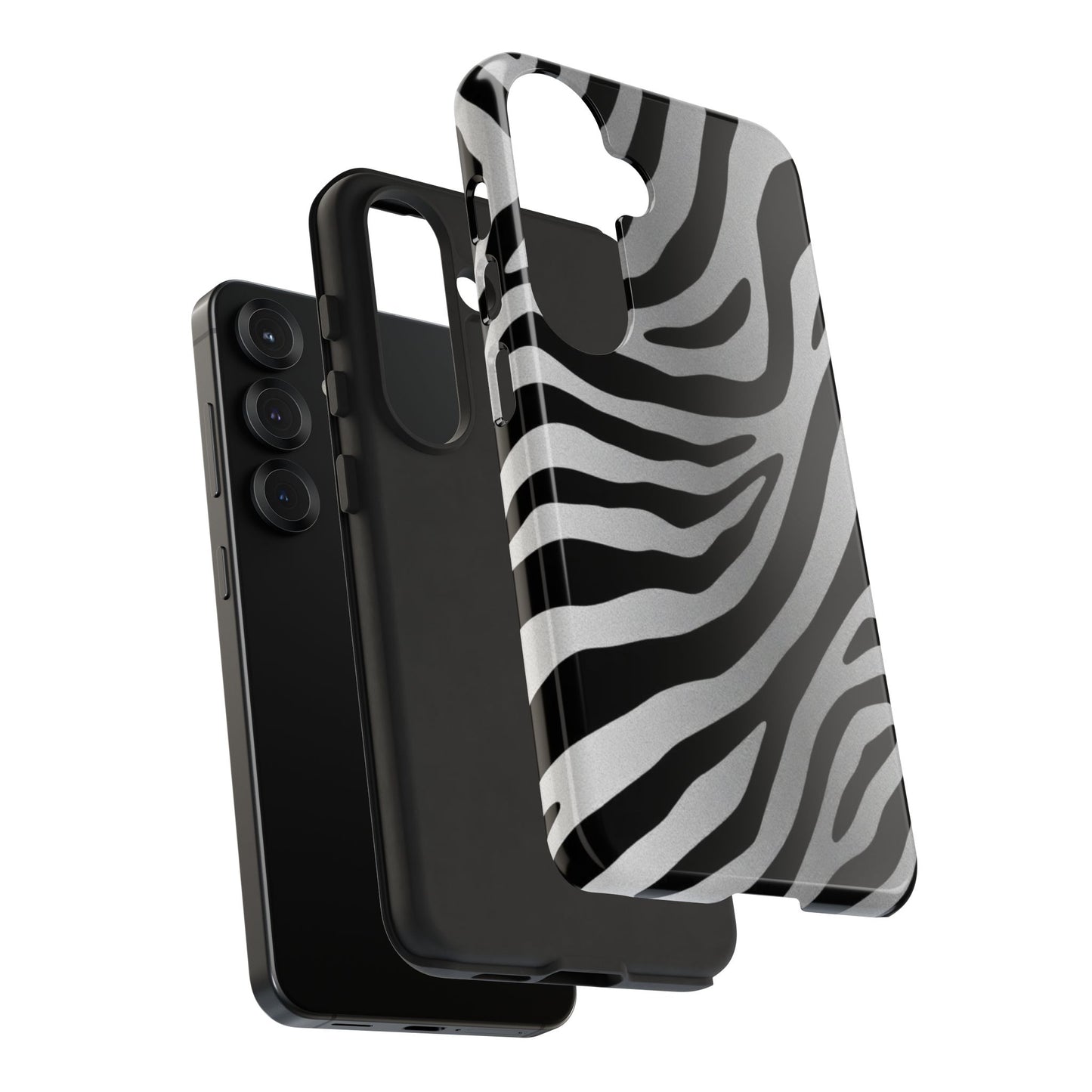 Zebra Print Tough Phone Case - Silver