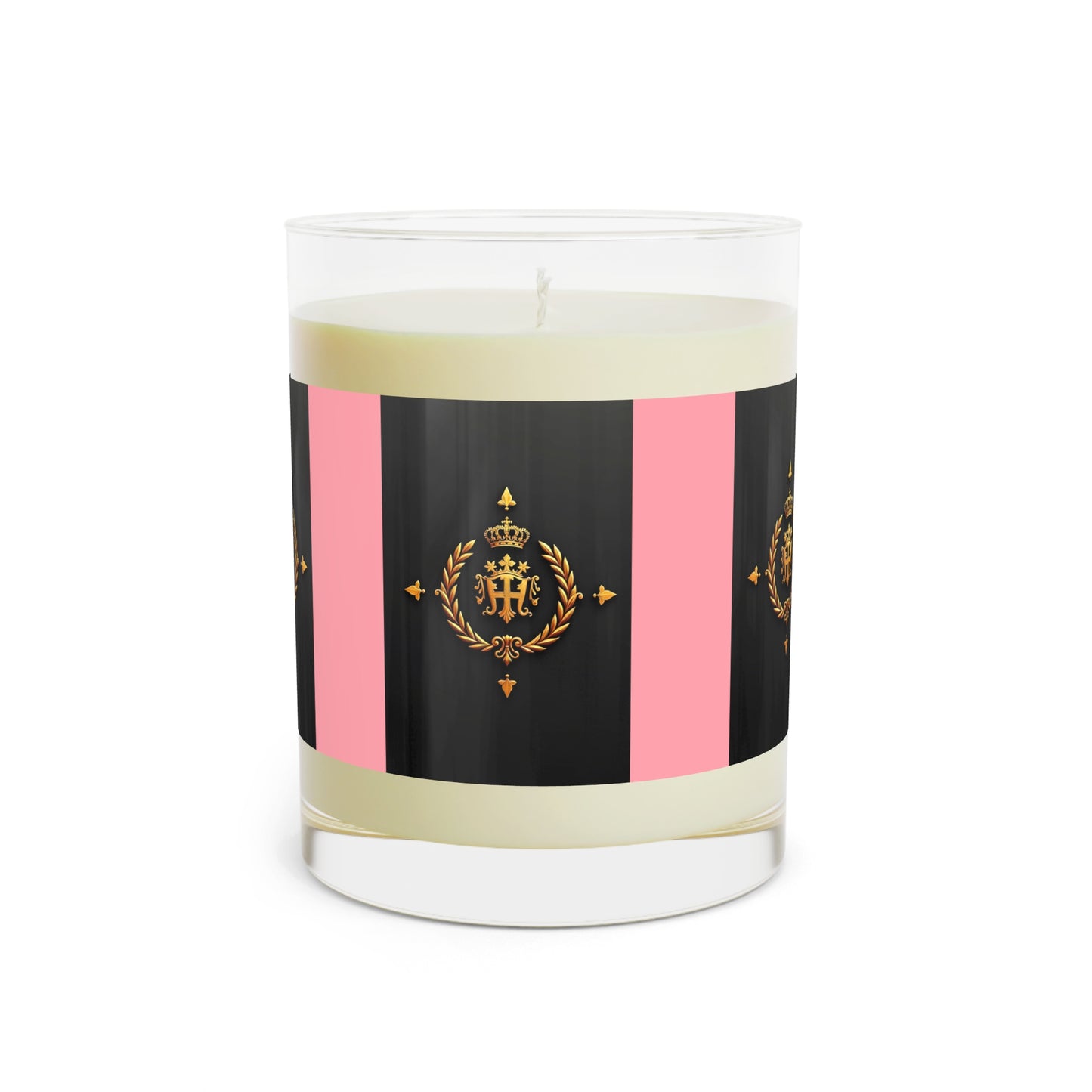 Elegant Gold Crown Scented Candle - Glamorous Home Decor, Wedding Gift, Aromatherapy, Luxurious Fragrance - Pink Striped Gold Crest