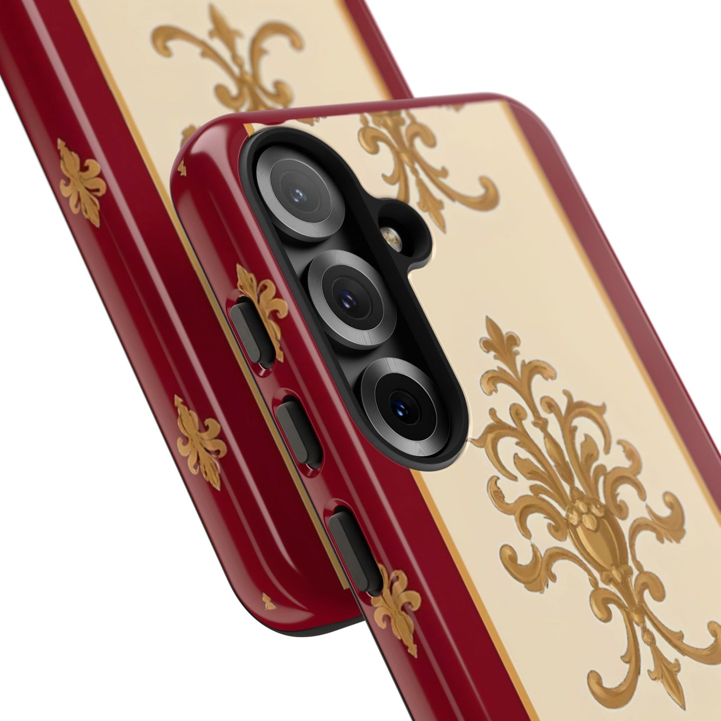 Elegant Floral Motif Phone Case - Tough Cases with Vintage Design - Dusk Red Striped Gold Damask