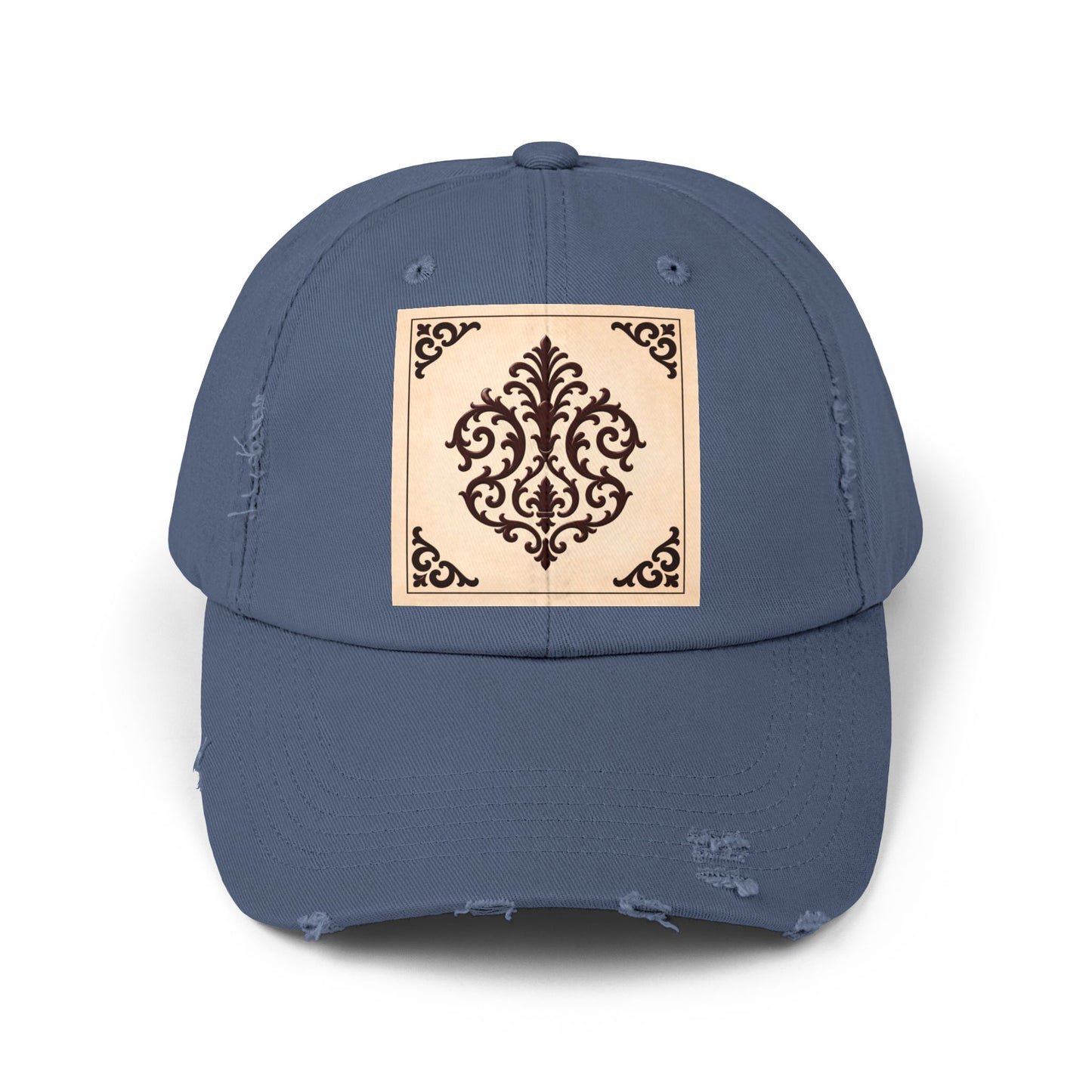 Almond-Beige & Brown Baroque Distressed Cap with Vintage Baroque Patch