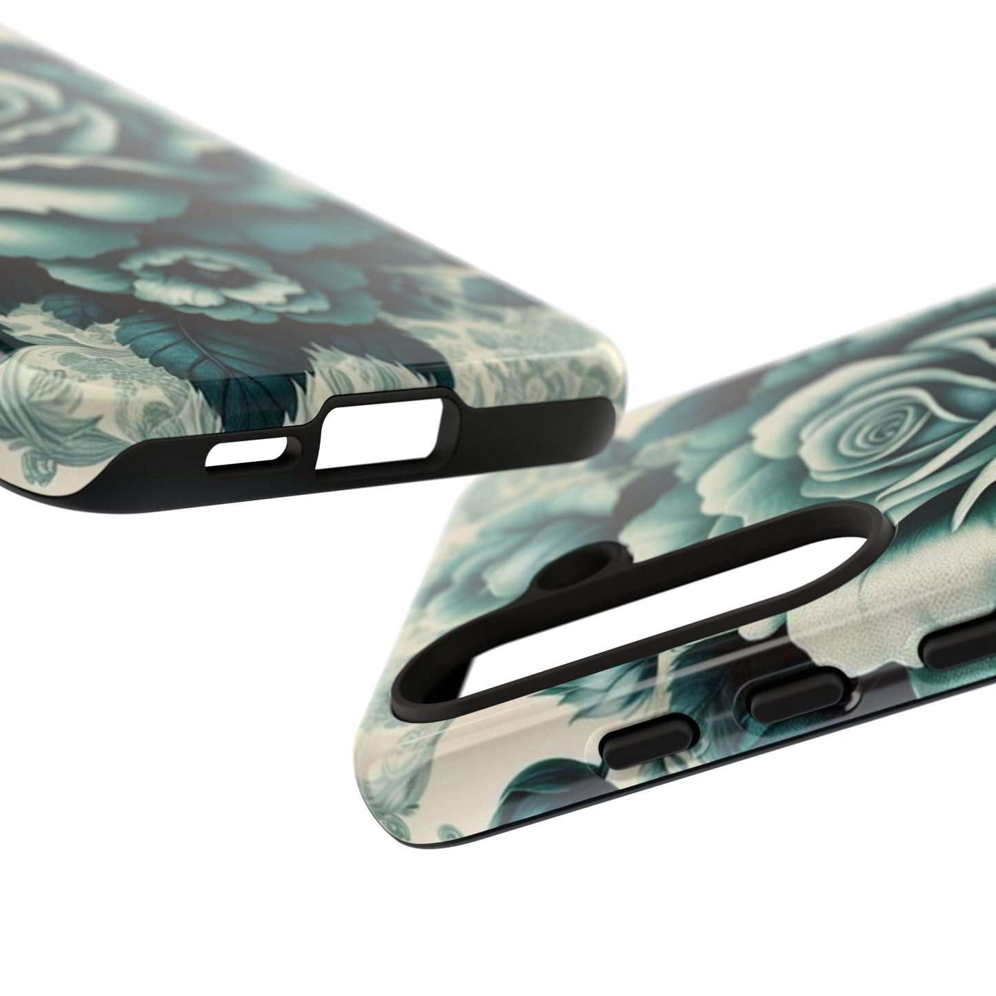 Elegant Floral Motif Phone Case - Tough Cases with Vintage Design - Teal Roses & Damask