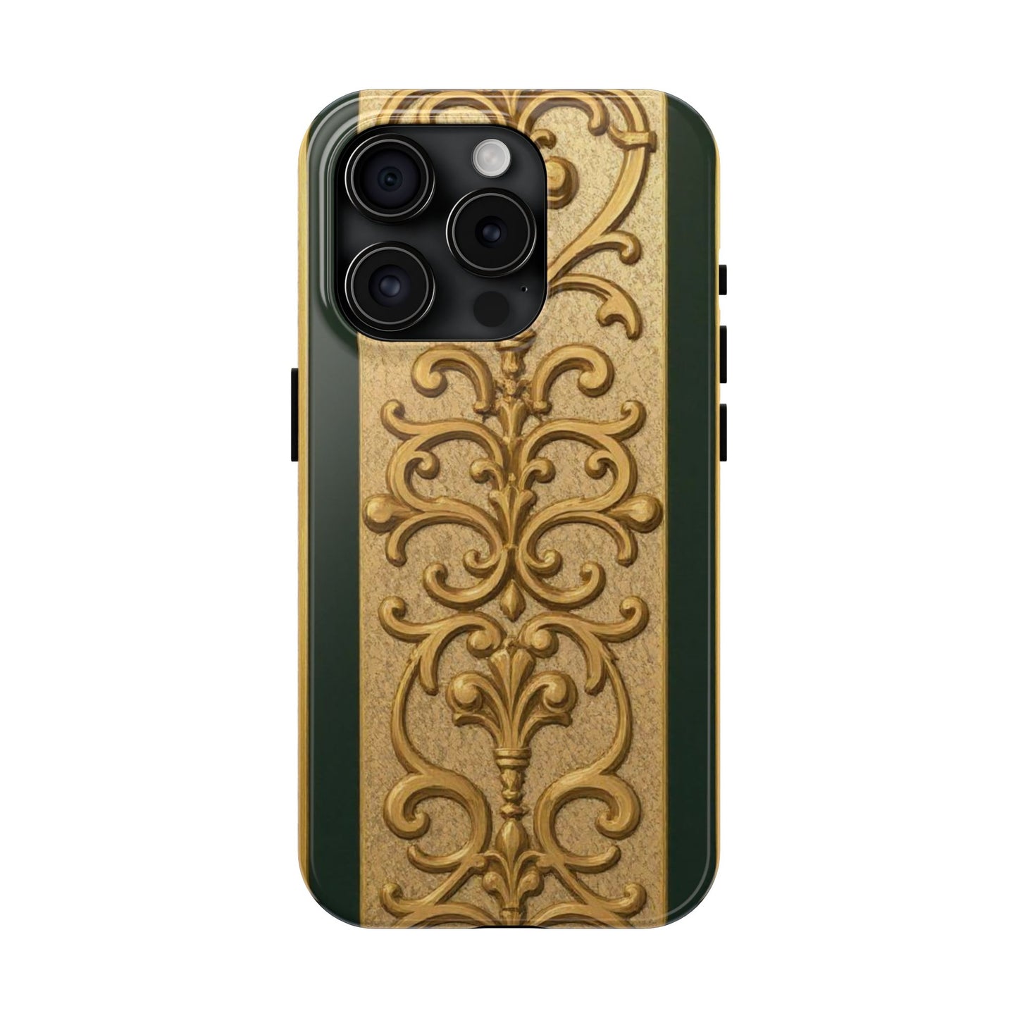 Elegant Teal Striped Gold Baroque Vintage Phone Case, Durable Cell Phone Cover, Floral Phone Protection, Personalized Gift Idea