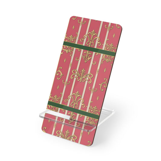Decorative Green Border Pink Striped Baroque Phone Stand, Elegant Smartphone Holder, Gift for Her, Home Office Decor, Chic Mobile Display