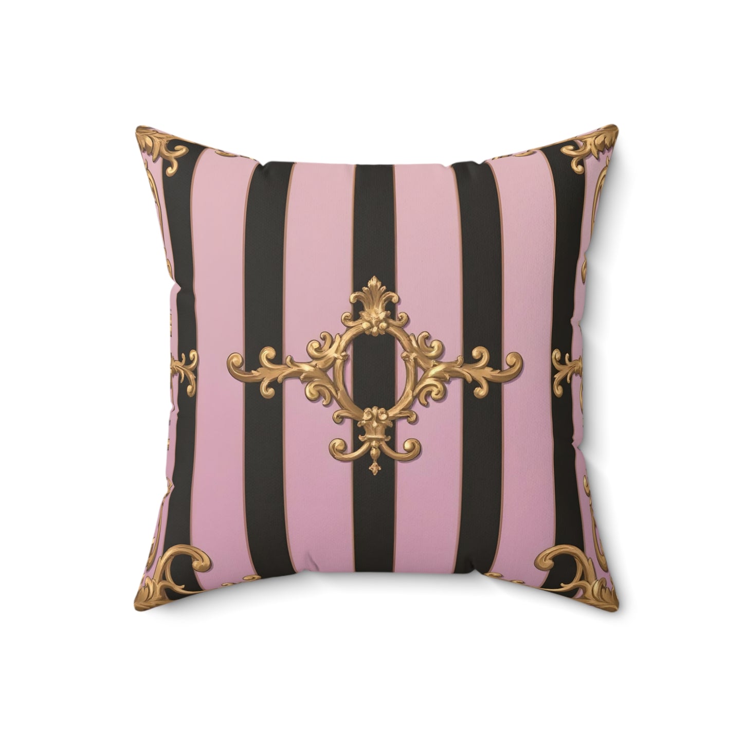 Elegant Faux Suede Pillow, Decorative Cushion, Chic Home Decor, Pink and Black Accent Pillow - Matte Lavender & Black Striped Gold Baroque