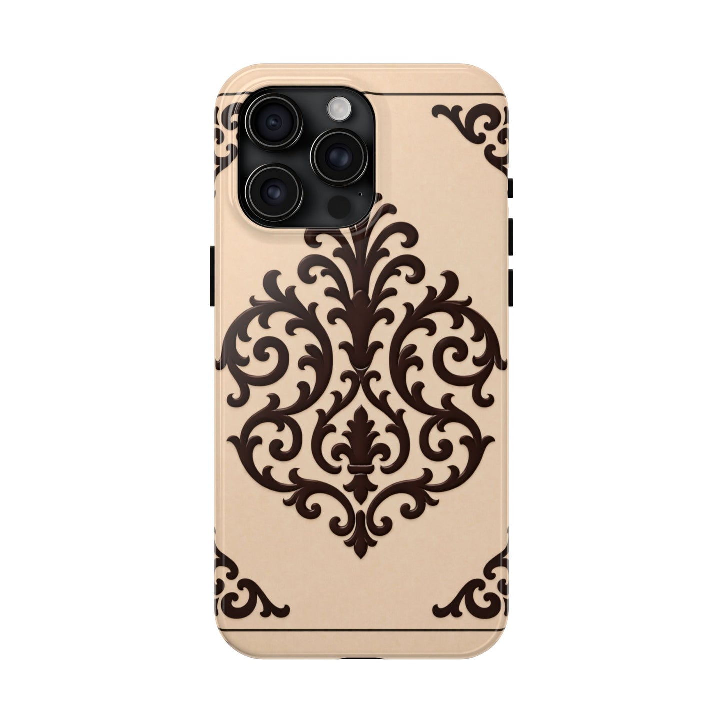 Almond-Beige & Brown Baroque Tough Phone Case — Elegant Beige & Brown Protective Cover