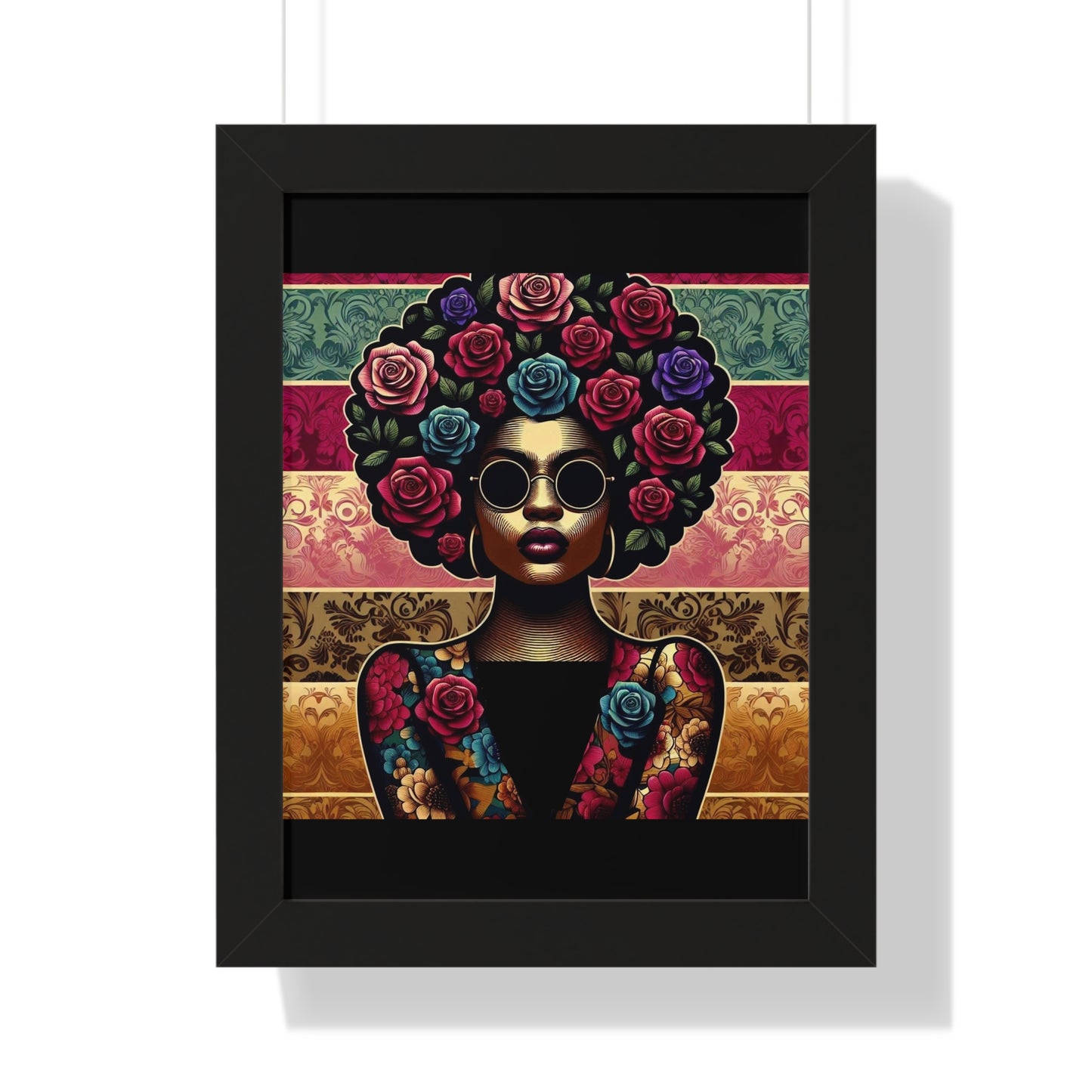 Vertical Poster Lady In Damask & Roses Wall Art