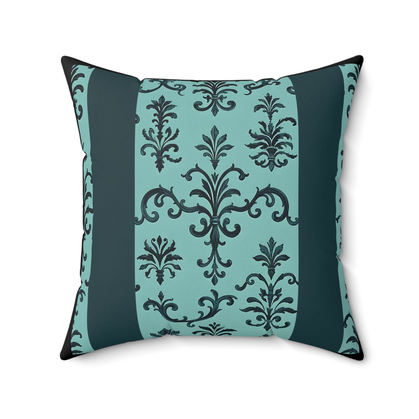 Elegant Faux Suede Square Pillow - Boho Home Decor, Cozy Living Room Cushion, Decorative Throw Pillow - Teal Striped Rococo