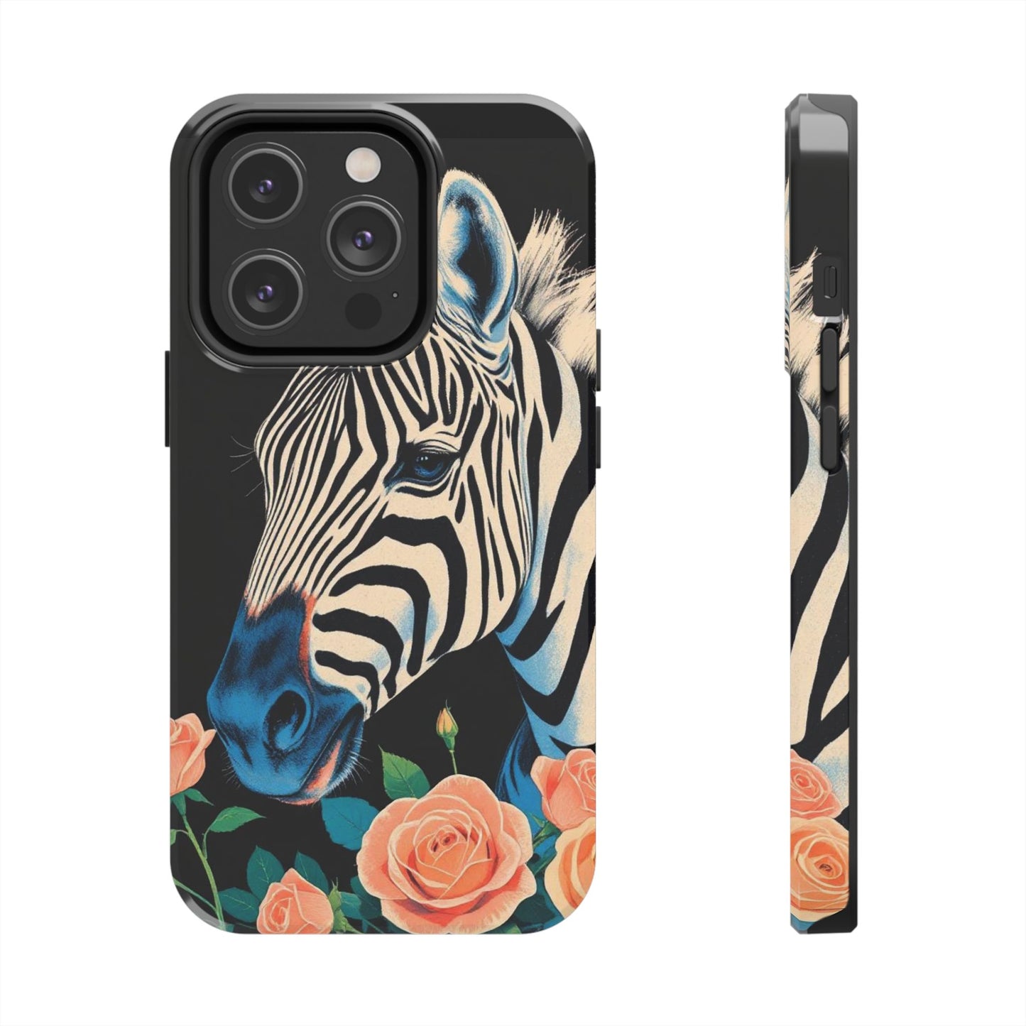 Zebra Tough Phone Case - Trendy Floral Design for Animal Lovers - Blue Zebra & Roses