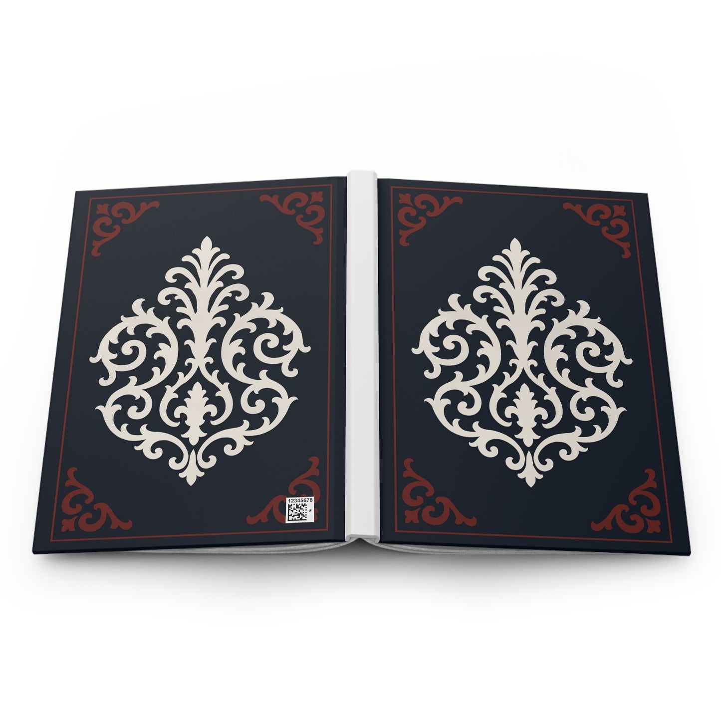 Dusk Blue-Maroon & White Baroque Hardcover Journal — Elegant Dusk Blue & White Notebook
