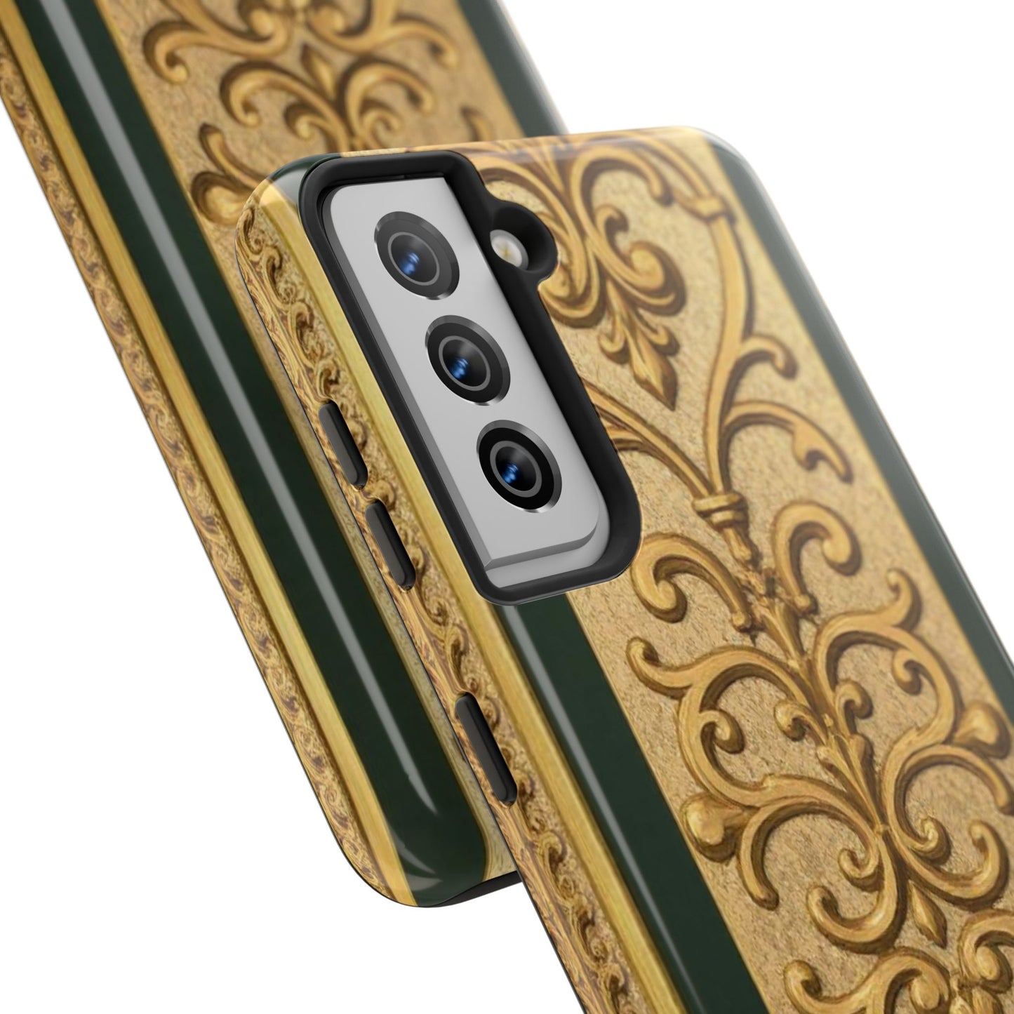 Elegant Teal Striped Gold Baroque Vintage Phone Case, Durable Cell Phone Cover, Floral Phone Protection, Personalized Gift Idea