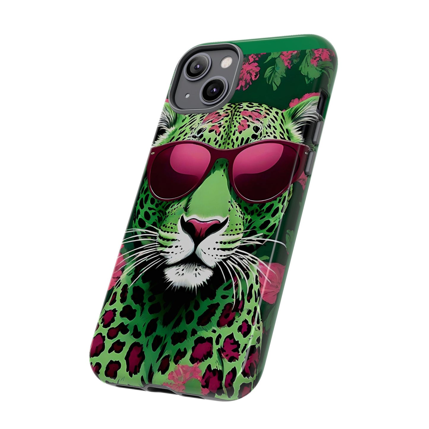 Phone Case - Lime Green & Burgundy Leopard In Sunglasses Design