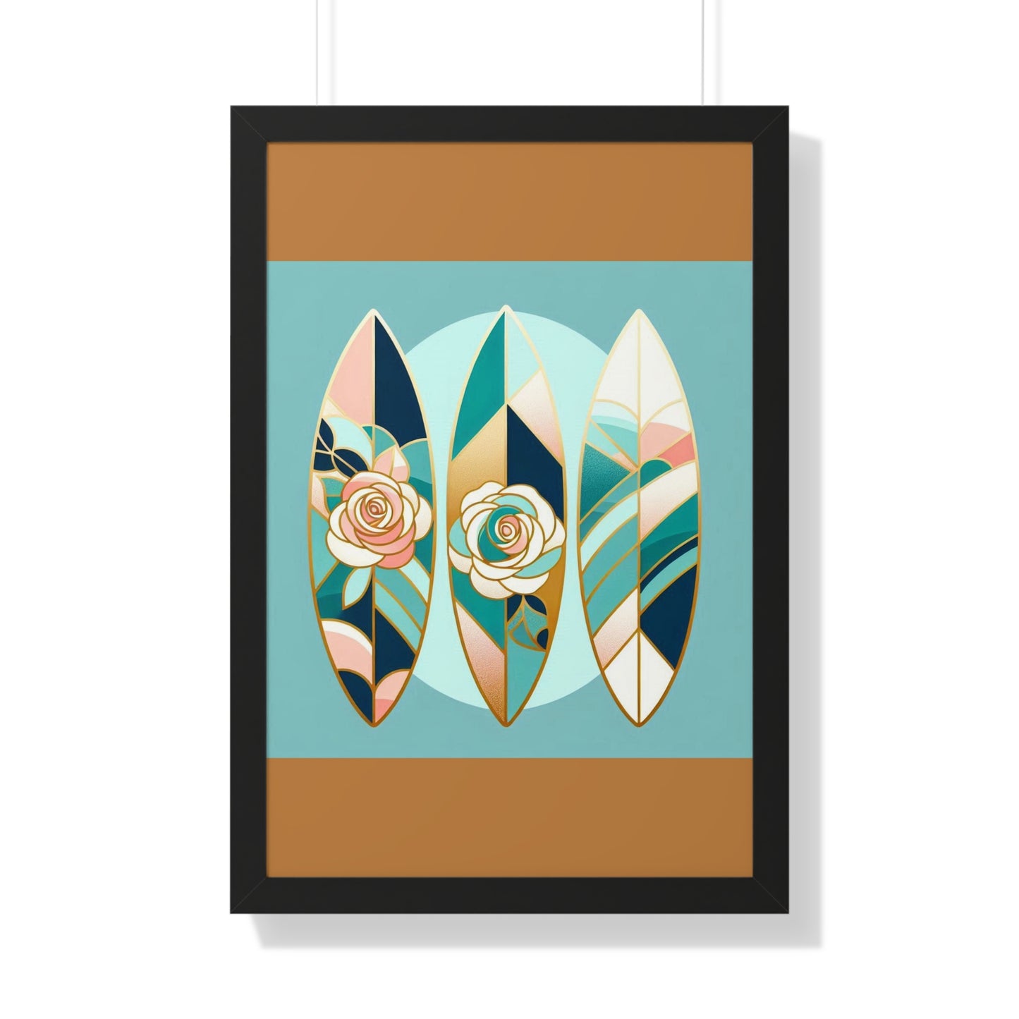 Vertical Poster - Blue, Pink & Aqua Surfboard & Roses Wall Art