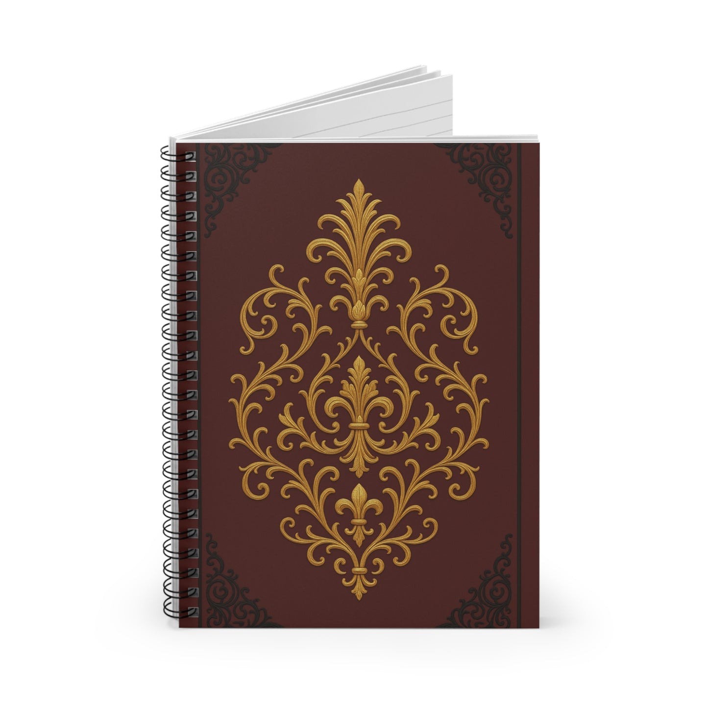 Dusk Burgundy-Black & Gold Baroque Spiral Notebook – Ruled Journal for Notes & Planning