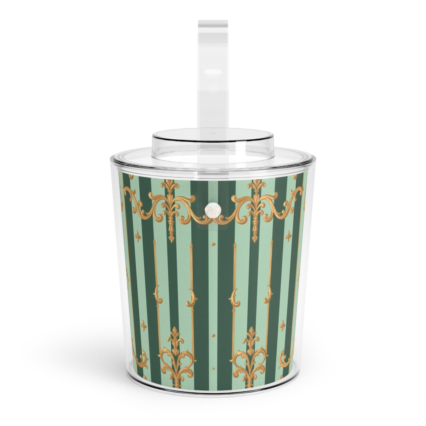 Elegant Vintage Ice Bucket with Tongs | Perfect for Parties, Weddings, Home Bars, Entertaining, Gifts - Mint Green & Teal Striped Gold Baroque
