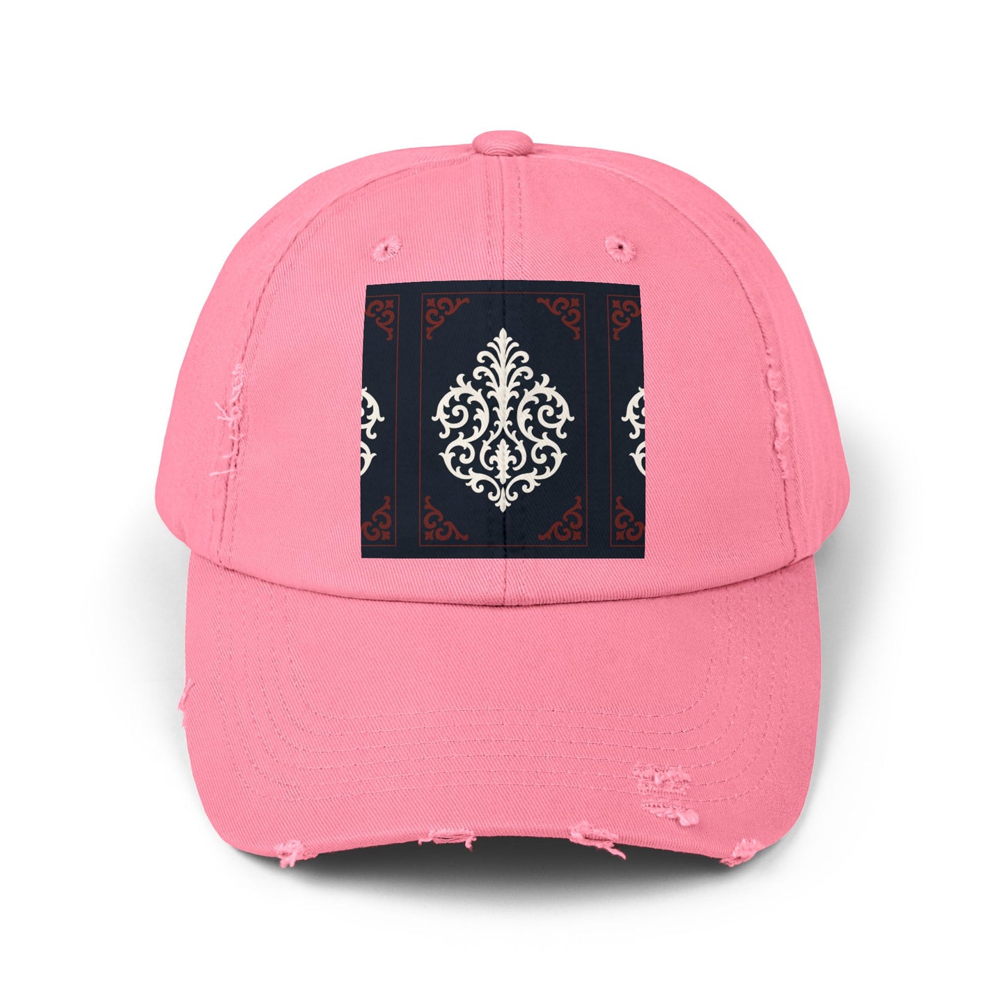 Dusk Blue & Maroon-White Baroque Distressed Cap with Ornamental Medallion Patch