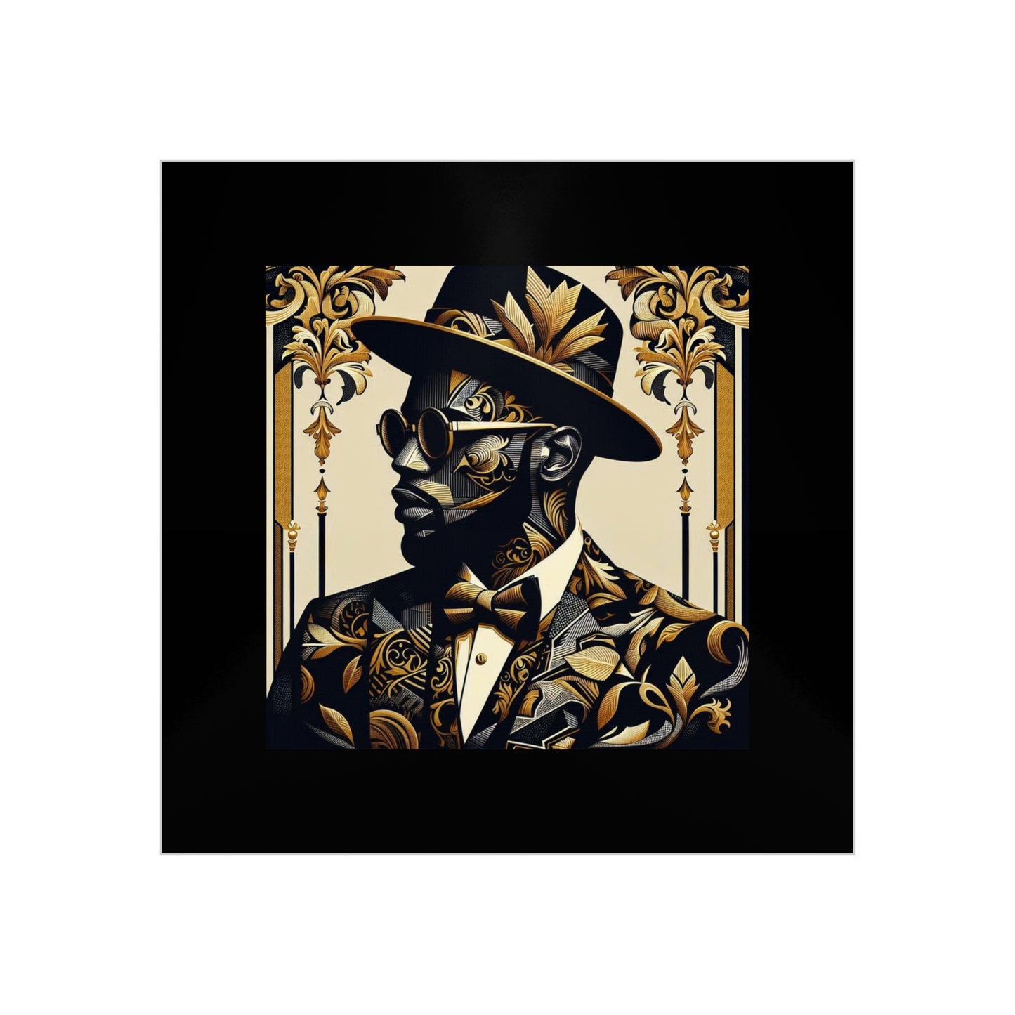 Stylish Foam Board Art, Elegant Wall Decor, Home Office Decoration, Modern Portraits, Unique Gifts for Art Lovers - Damask Man in Black & Gold