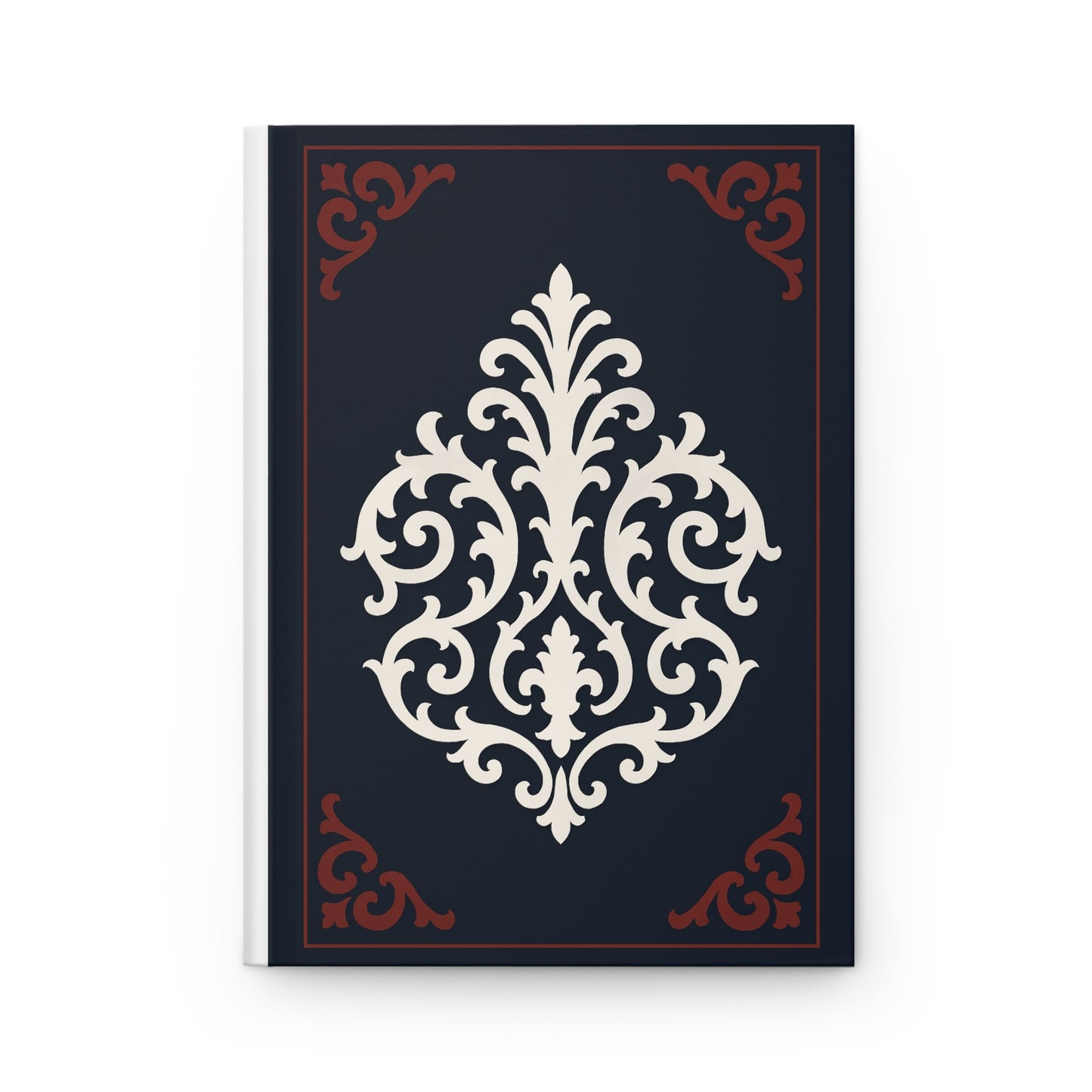 Dusk Blue-Maroon & White Baroque Hardcover Journal — Elegant Dusk Blue & White Notebook