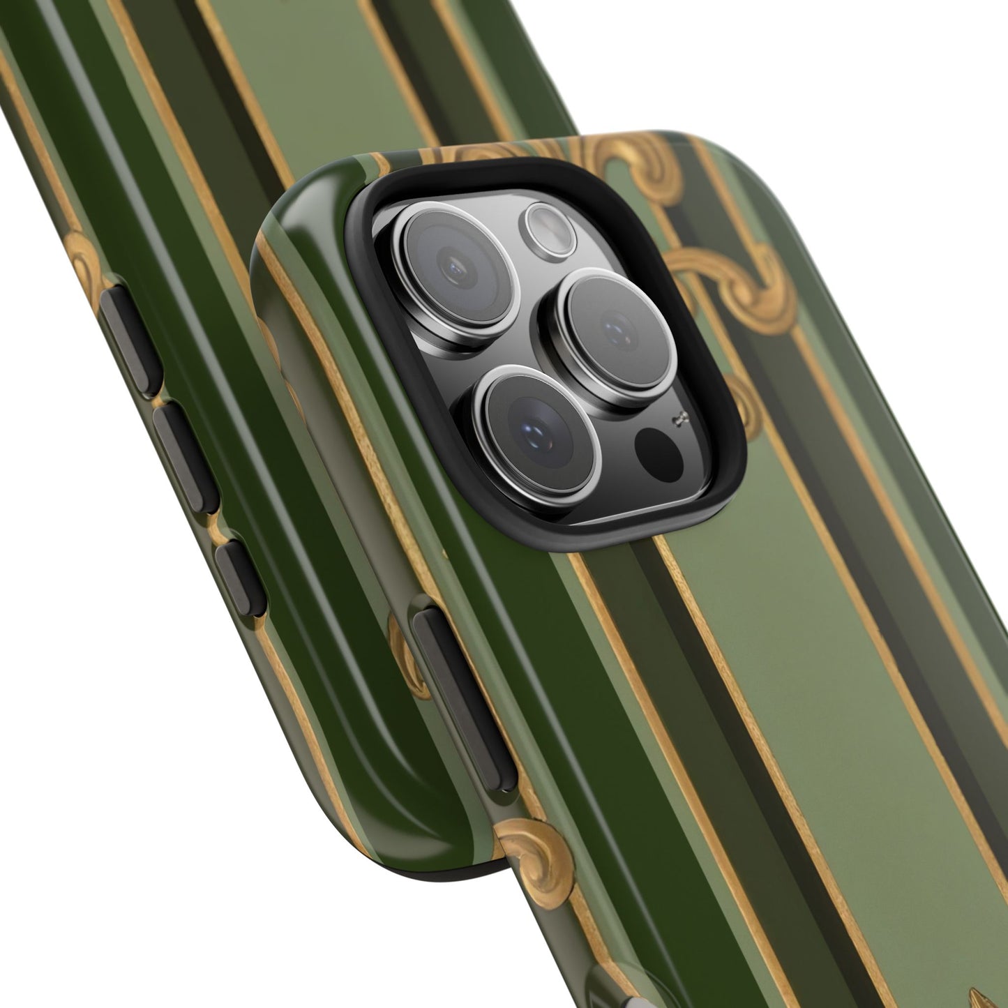 Elegant Tough Phone Cases - Baroque Design, Durable Cell Phone Covers, Unique Gifts for Her, Holiday Gifts - Green Striped Gold Baroque